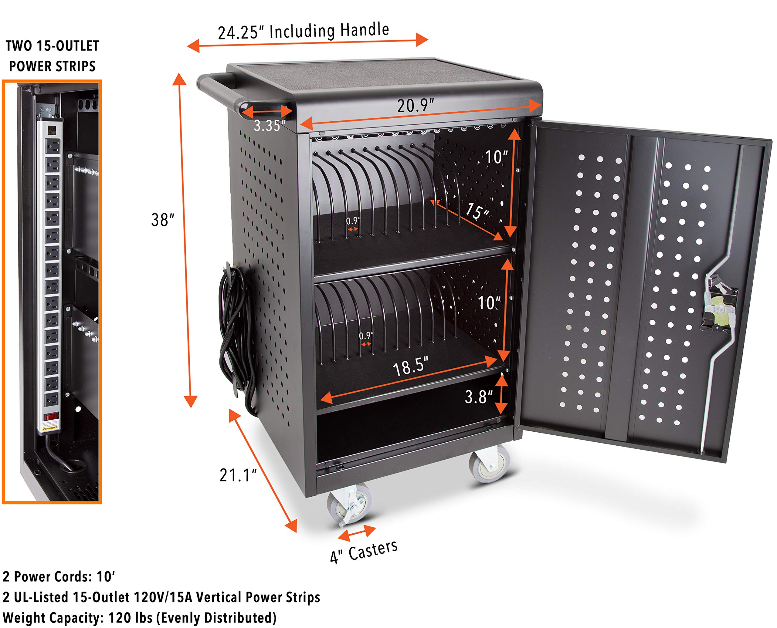 3 Pack Line Leader Compact Mobile Charging and Storage Cart, Mobile Lab