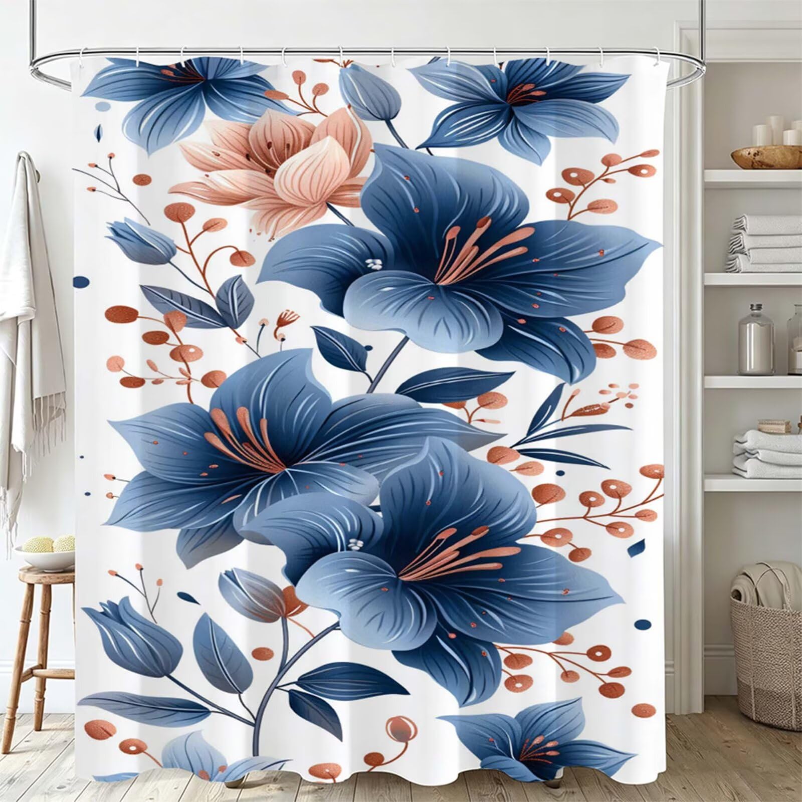 Duschvorhang Weiß, Polyester Stoff aus Textil – Wasserdicht – Waschbar – Inkl 12 Ringe – Badewannenvorhang für Dusche & Badewanne, Shower Curtains 160x200cm Anlage J-637