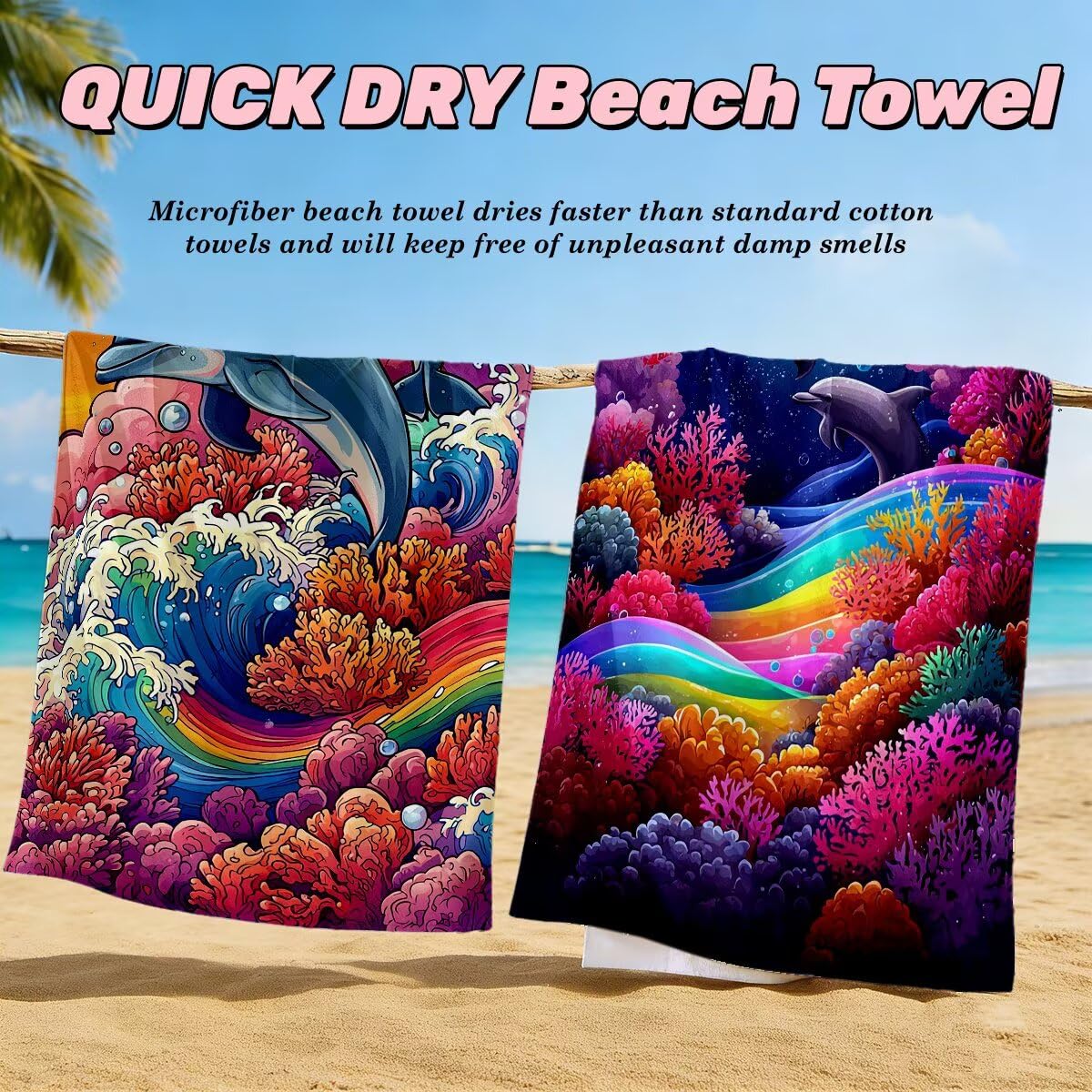 Juego de 2 Toalla Playa Grande 80x160 cm, Secado Rapido Toalla Microfibra Gimnasio, Antiarena Toallas de Playa Océano, Grande Ligera Compacta Toallas Microfibra Mujer Hombre para Viaje Piscina -3894