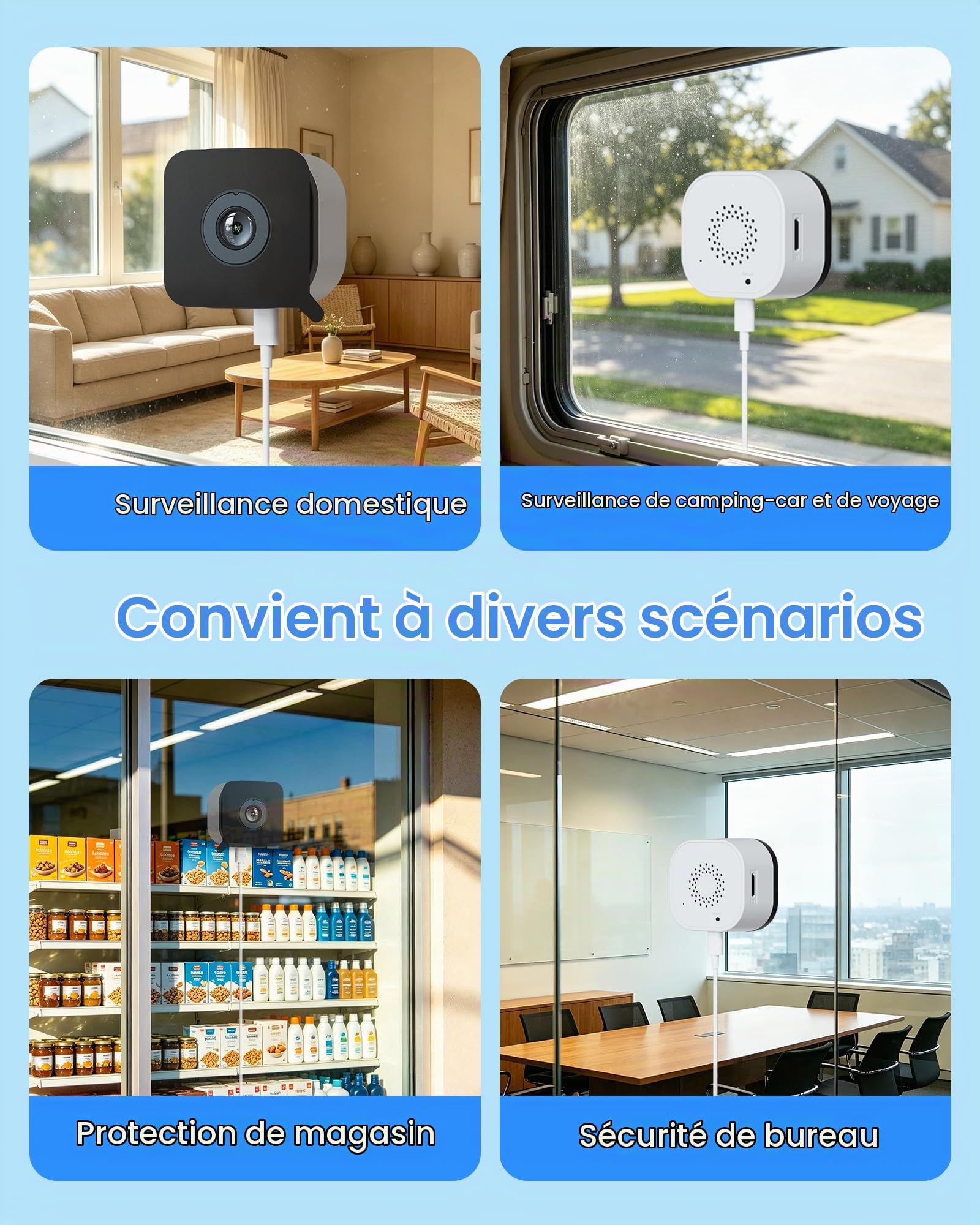 Camera pour Fenêtre 2K 3MP, Anti-Éblouissement, 2,4 & 5GHz Wi-FI | Antireflet, Vision Nocturne Couleur, Détection des Personnes/Véhicule, Enregistrement 24/7 Pour Appartement et Logement