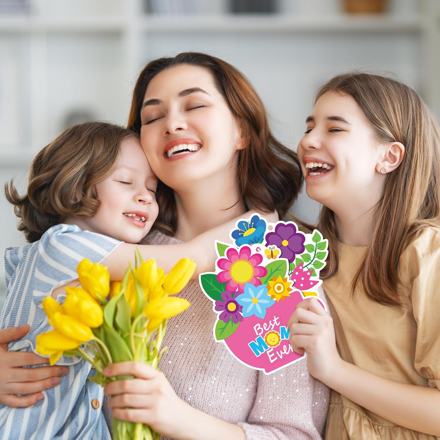 ANGOLIO Mother's Day Craft Kit - 40Sets Mother's Day Flowers DIY Paper Craft Kit Make Your Own Flower Pot Hanging Ornaments with Floral Stickers Thankful Gift for Mom Ladies Classroom DIY Art Activity