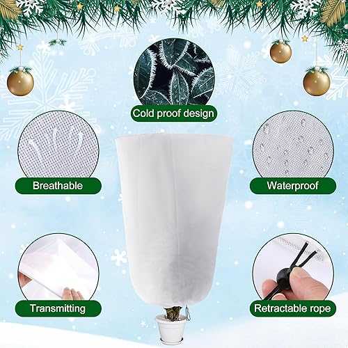 Miniatura 3 de Alpurple Paquete de 3 cubiertas de invierno con cordón para plantas, bolsas cálidas de protección para plantas, 47 x 31.5 pulgadas, manta de tela