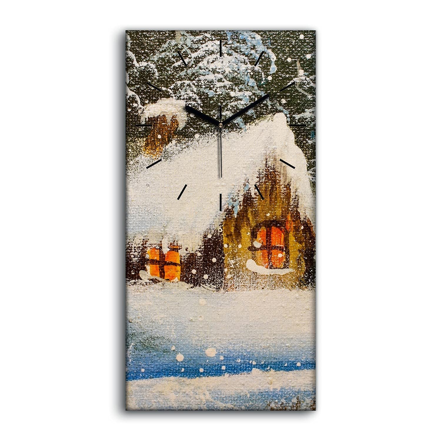 Horloge sur toile 30x60cm paysage d'hiver Coloray pour salon