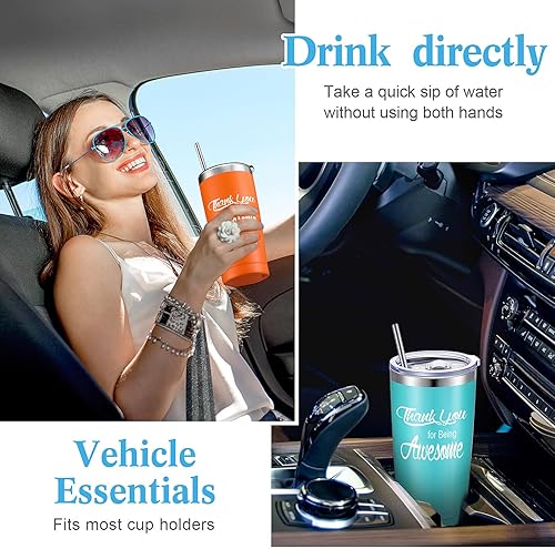 Miniatura 6 de Jinei Paquete de 24 vasos con la frase "Thank You for Being Awome", regalos de agradecimiento a los empleados, vasos aislados de acero inoxidable de