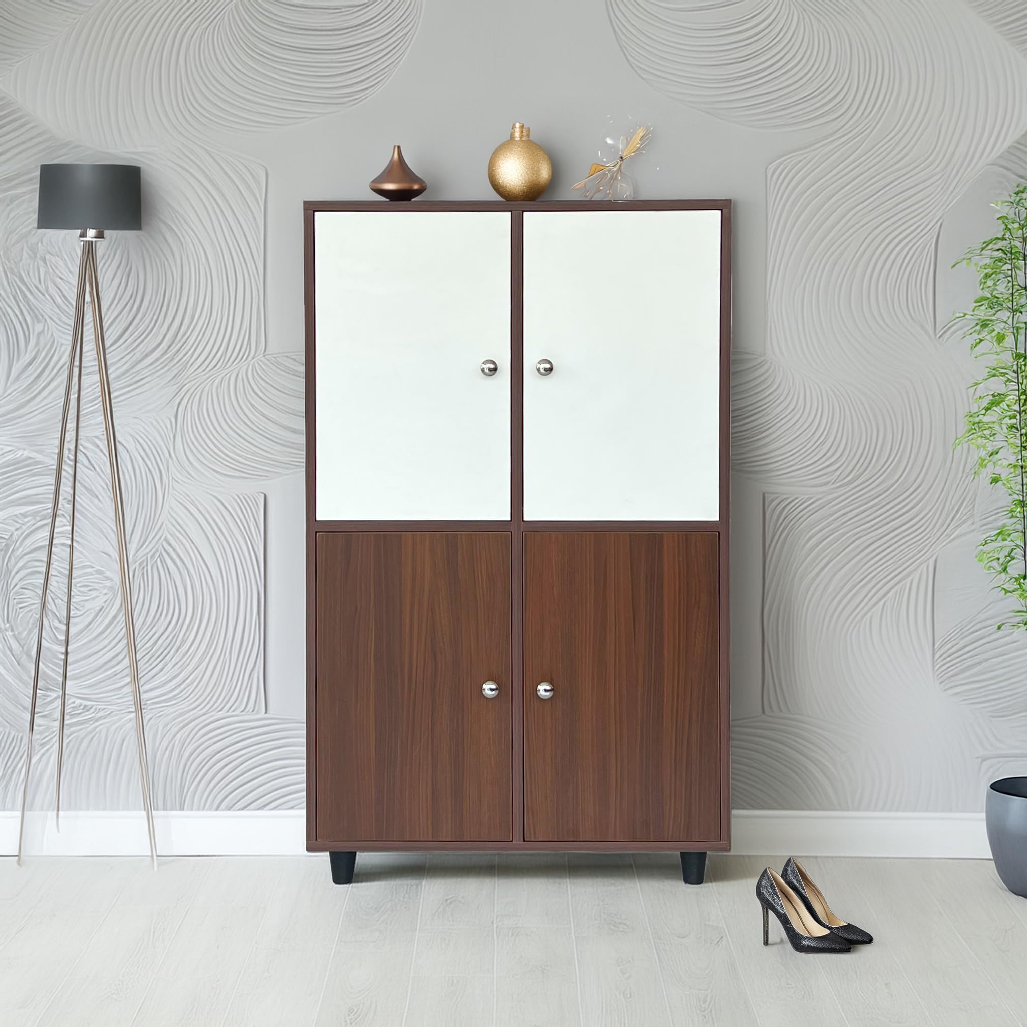 Raywud GrandStep Engineered Wood 4 Door Shoe Storage Cabinet I Large Shoe Rack with 24-Pair Capacity | Walnut and Frosty White Finish | Do It Yourself (DIY)-image-47