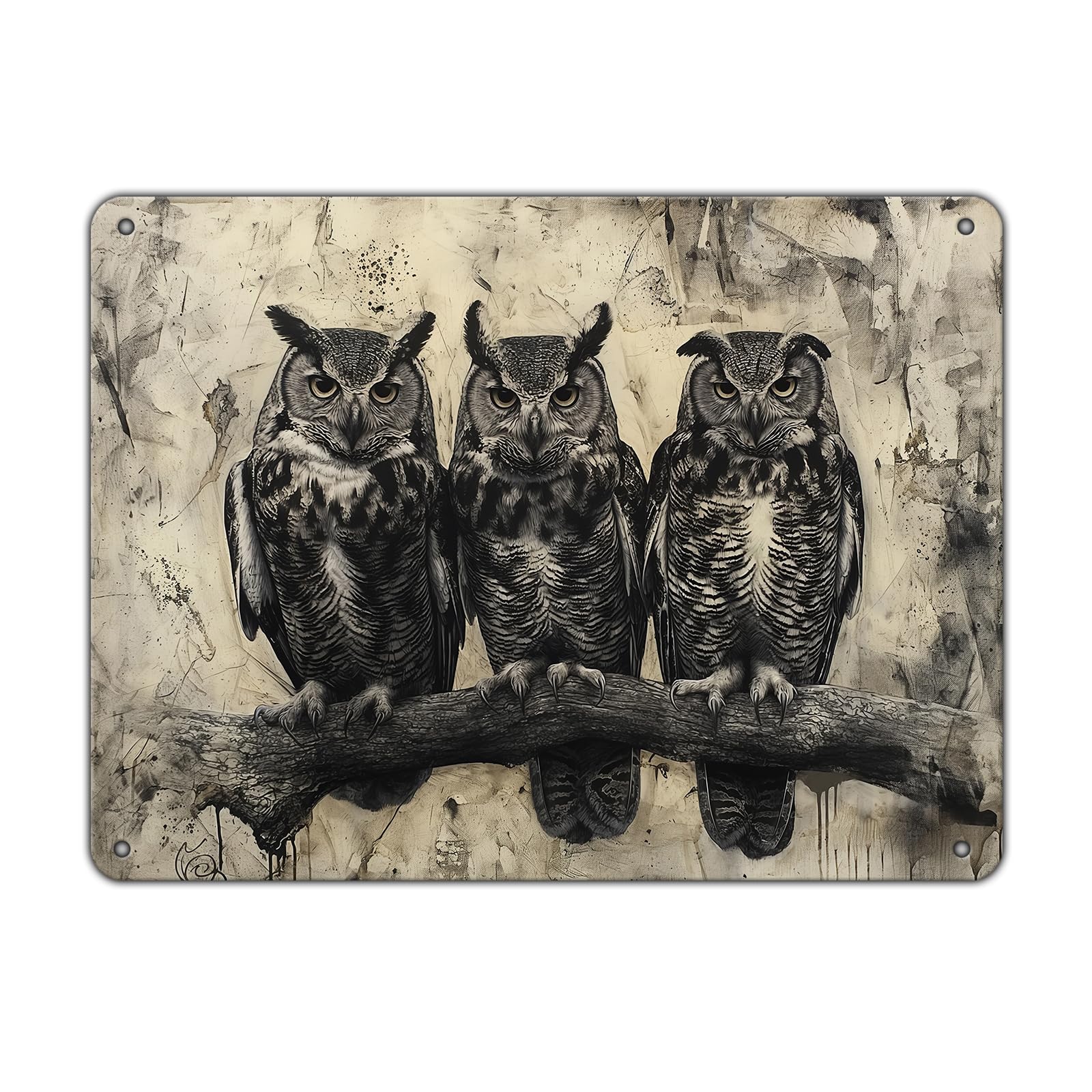 Anceky Sign Three Owls Bird Metal Tin Sign Funny Wall Decor for Backyard Outside Home Bedroom Kitchen 12×16 Inch