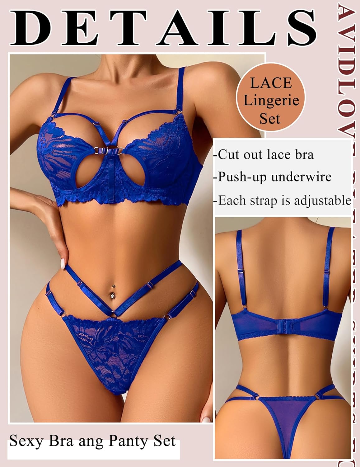 Avidlove Underwire Lingerie for Women Lace Bra and Panty Set Sexy Underwear Sets 2 Piece Strappy Lingerie with Thong - Image 5