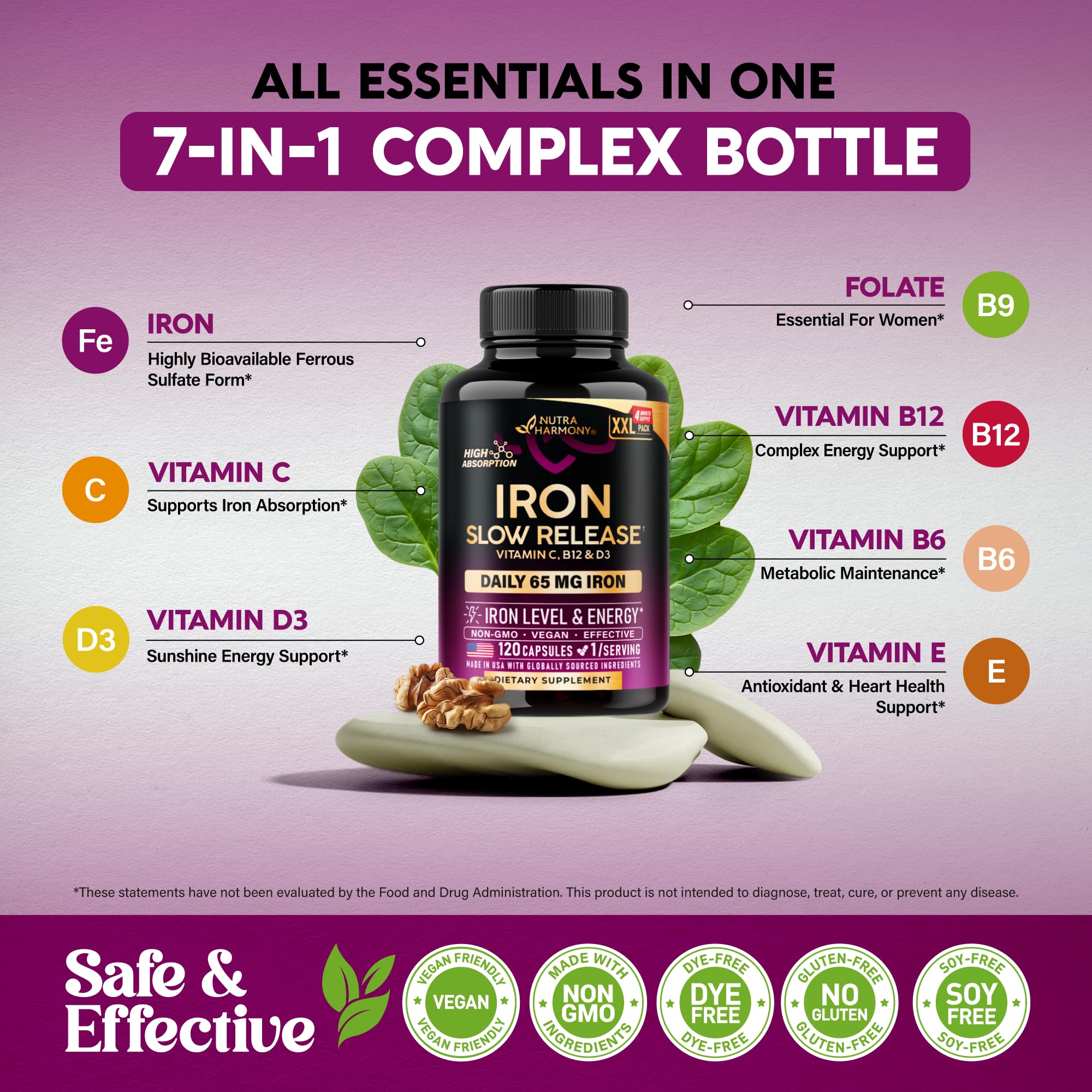 Iron Supplement for Women - Iron 65mg (Ferrous Sulfate 325mg) - 120 Caps — Amazon image 6