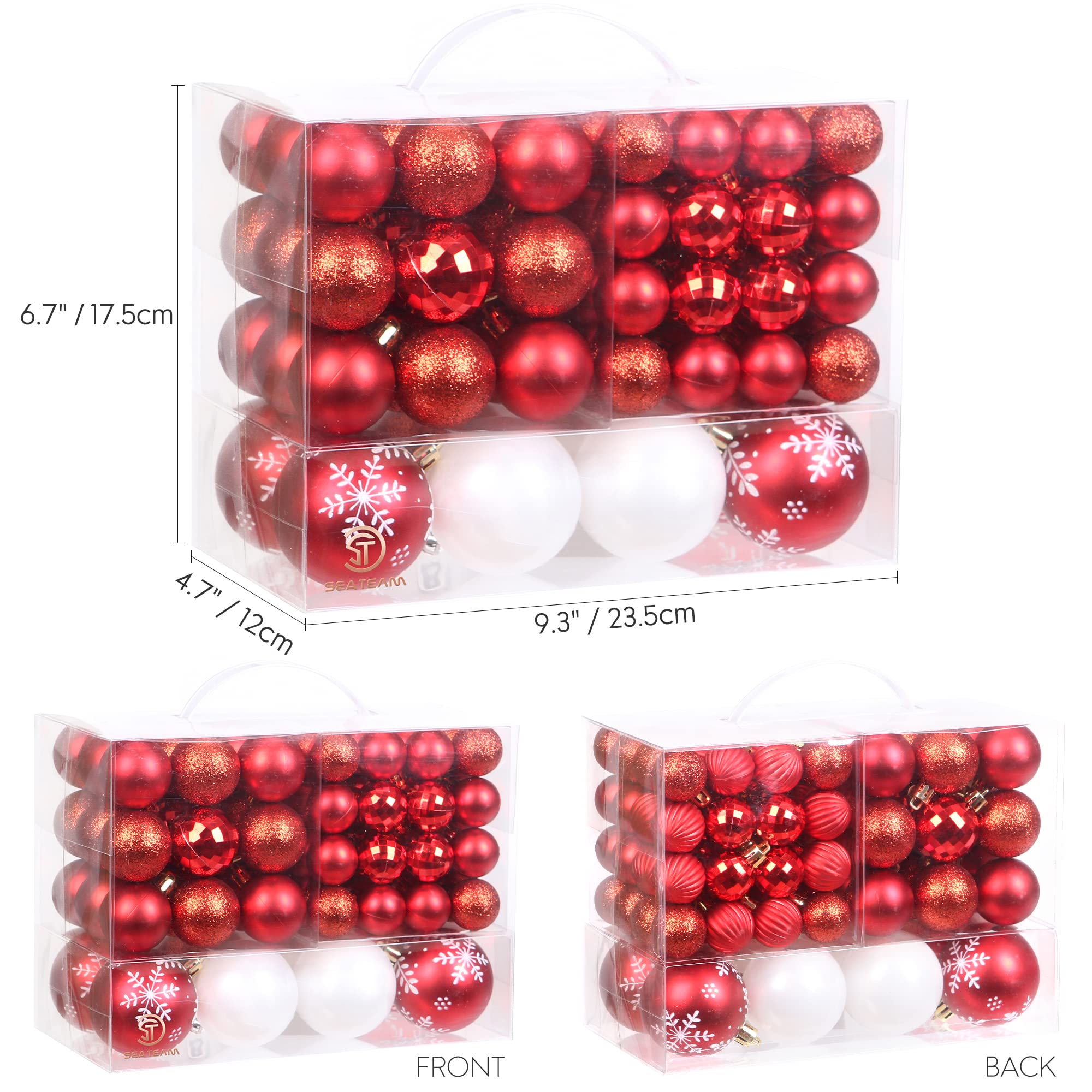 Sea Team 99 Pieces of Assorted Christmas Ball Ornaments Shatterproof Seasonal Decorative Hanging Baubles Set including Reusable Hand-held Gift Package for Holiday Xmas Tree Decorations Red - Image 3