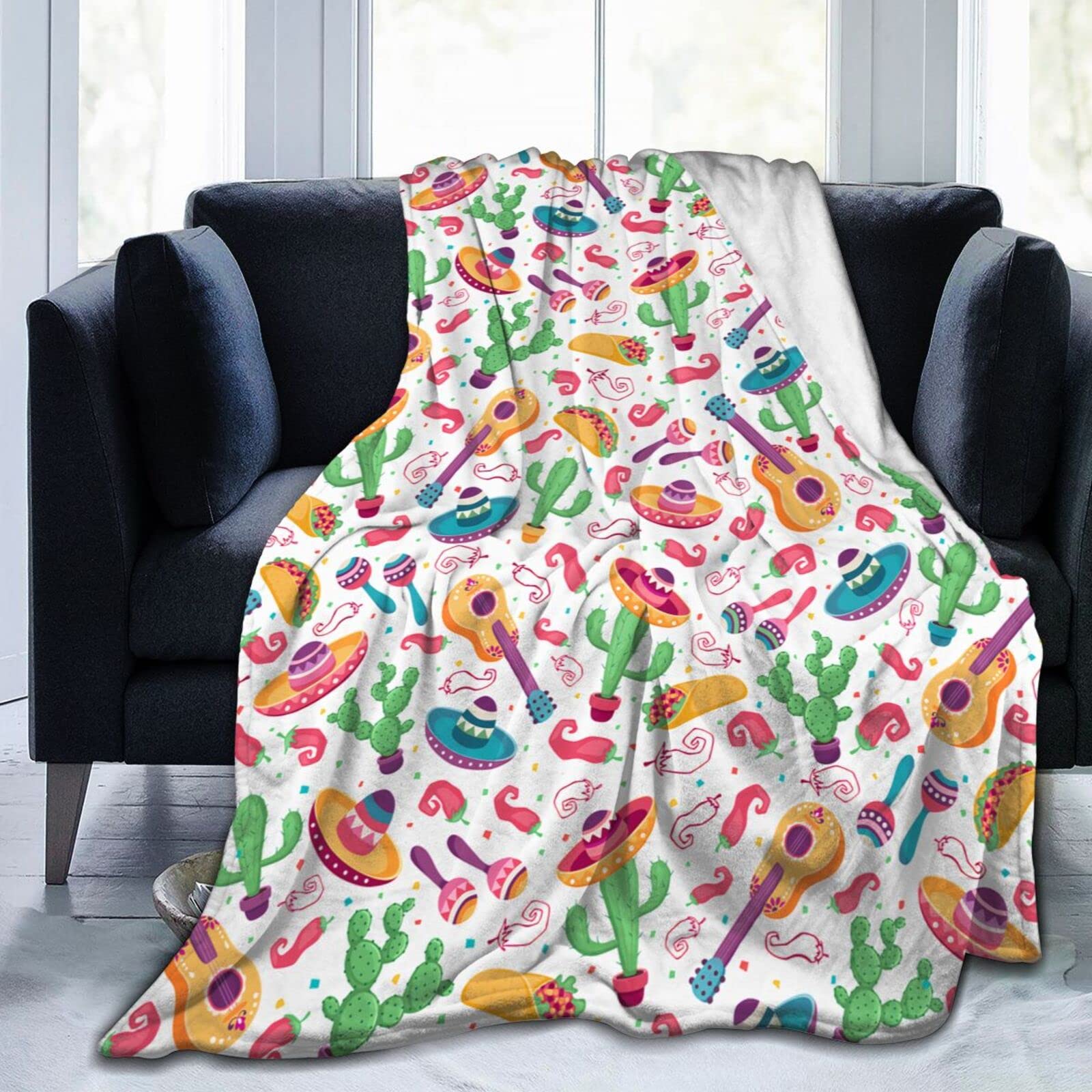 Lsjuee Cinco De Mayo Throw Blanket Soft Cozy Lightweight Blankets Funny Mexican Holiday Fiesta Flannel Blanket for Sofa Couch Bed Office 50"X40"
