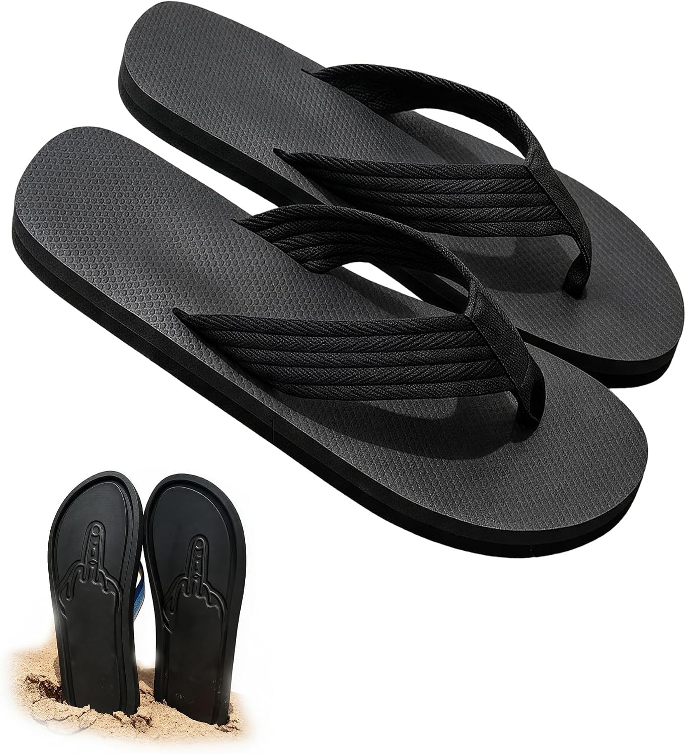 Middle Finger Flip Flops for Men Women with Hidden Design Funny Novelty EVA Sandals Quick Dry Non-Slip Comfort Beach Shoes Summer Gag Gift