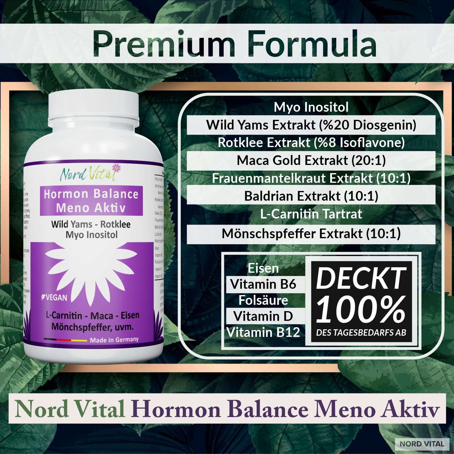 Wechseljahre & Hormon Balance Kapseln - 13-in-1 Frauen Komplex mit Myo-Inositol, Wild Yams, Mönchspfeffer, Rotklee, Maca & Mikronährstoffe - Hochdosiert, Vegan & Made in Germany