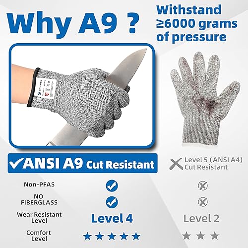 Miniatura 9 de Schwer SlicePro ANSI A9 - Guantes resistentes a cortes AR1501, guantes de corte confiables de grado alimenticio, guantes de mandolina para cortar