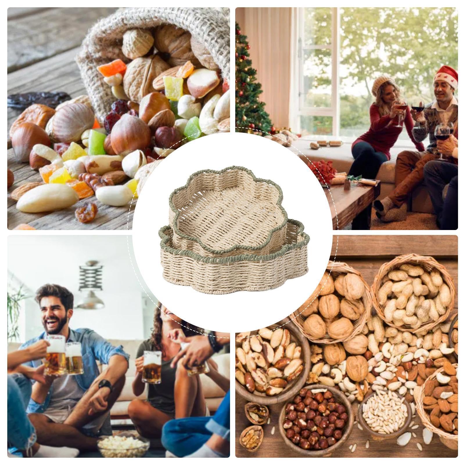 Cestino in rattan, Cestini di stoccaggio in , Cesto portaoggetti in rattan, Cestino smerlato intrecciato, Cestino intrecciato a mano, Cestino decorativo in corda di carta, Cesto portaoggetti