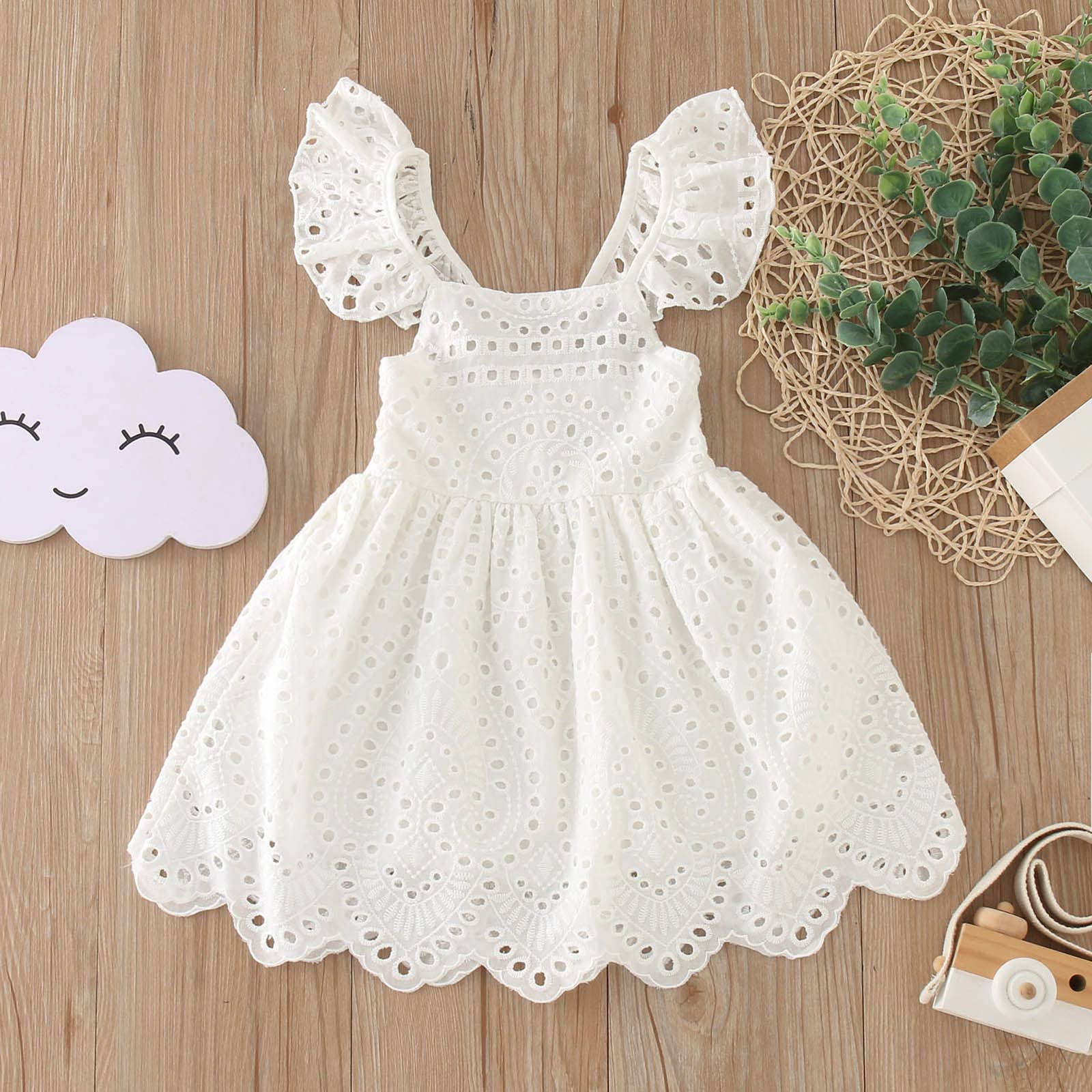 Toddler Girls Fly Sleeve Hollow Out Princess Dress Dance Party Backless Dresses Clothes Girls (White, 18-24 Months) : Clothing, Shoes & Jewelry