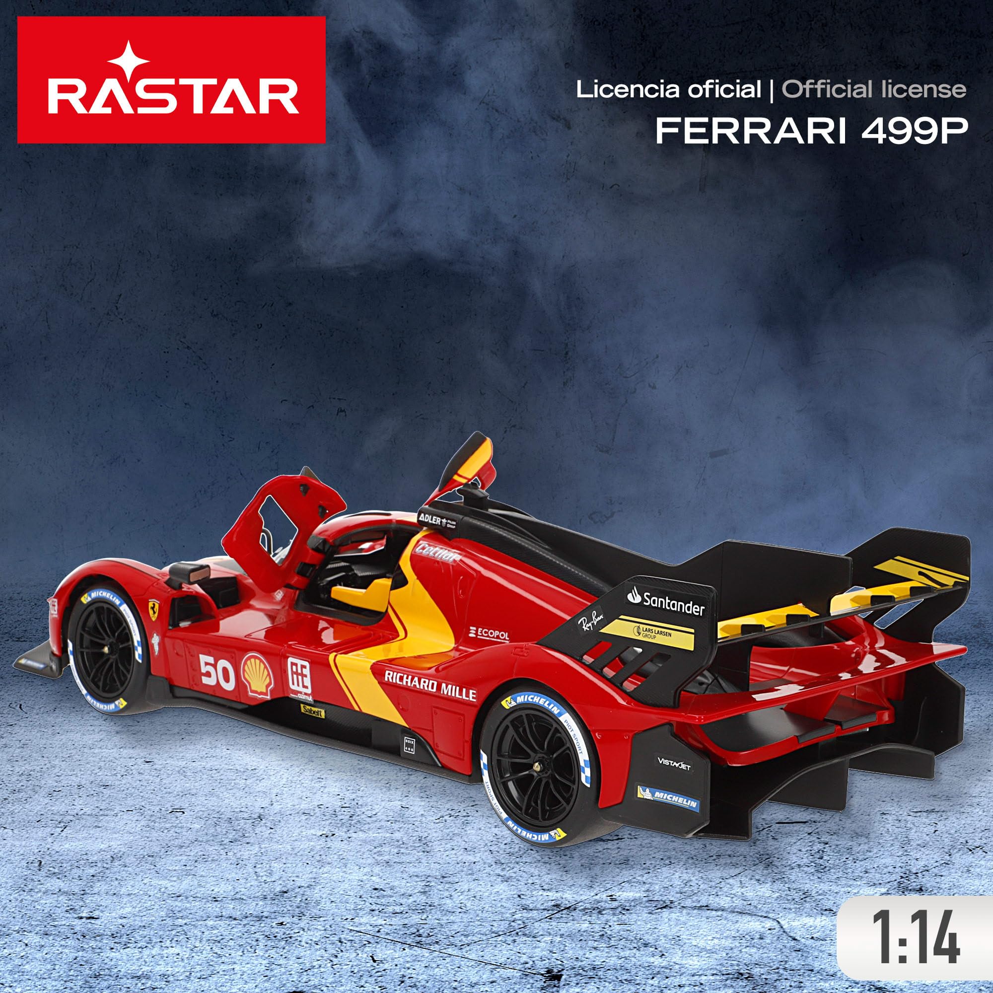COLORBABY RASTAR Ferrari 499P Le Mans Coche RC 1:14 con 6 Funciones y Mando, Diseño Deportivo y detallado, para Fans de Ferrari y coleccionistas, con Luces y Puertas manuales, Radiocontrol (41288)