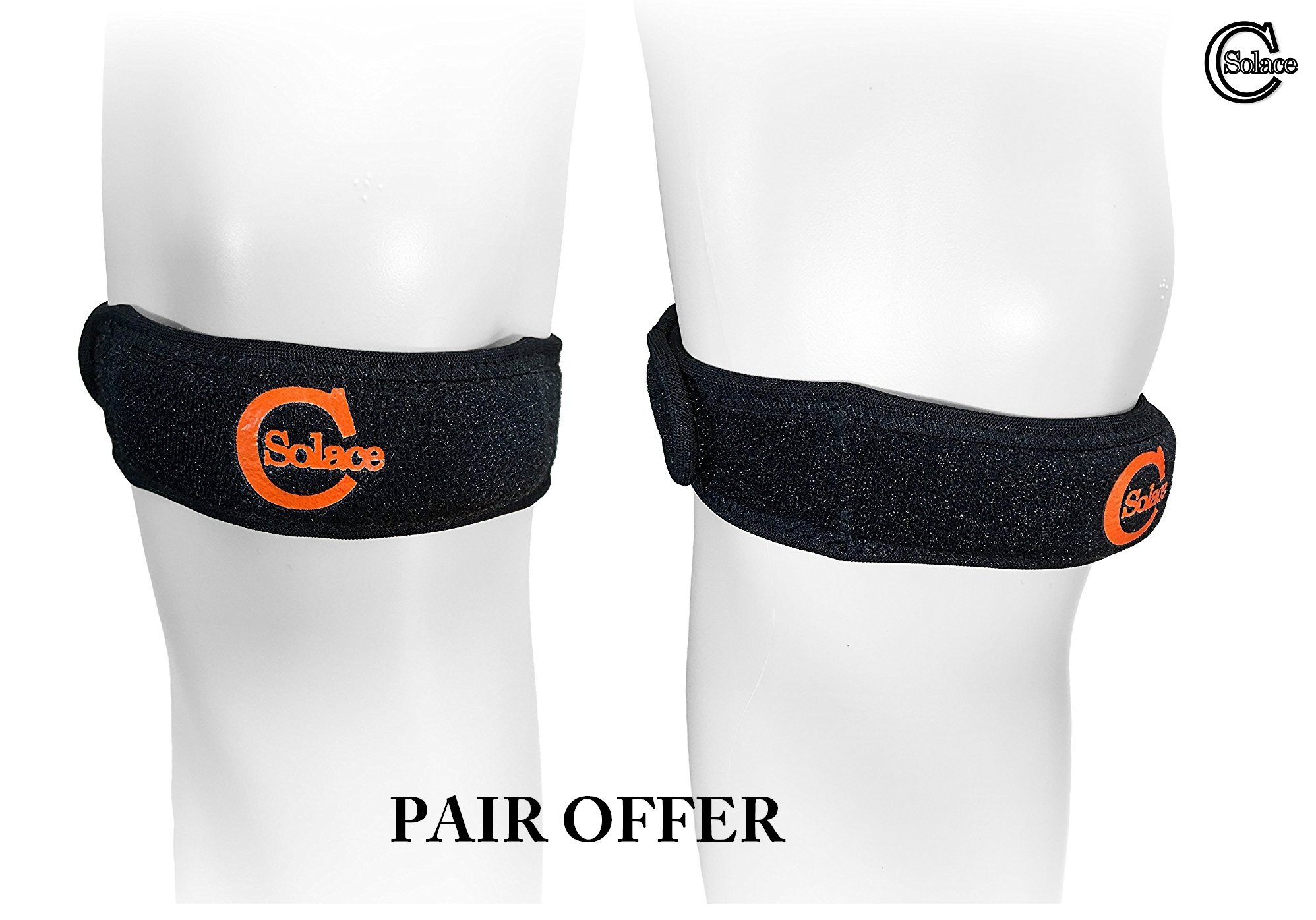 Patella-Kniebandage (Paar-Angebot) – verstellbarer Jumper/Läufer Kniebandage – Patella-Tracking Kompressionsbandage – gereizte Kniescheibe – Cho-Pat Kniebandage (Einheitsgröße, schwarz)