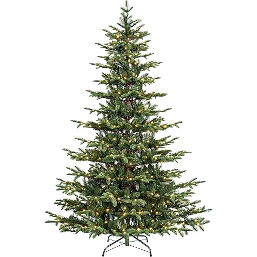 Hykolity 7.5 ft Prelit Aspen Fir Christmas Tree, Artificial Christmas Tree with 450 Warm White LED Lights, 1173 PE&PVC Branch Tips, Metal Stand and Hinged Branches