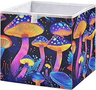 Magic Mushrooms Cube Storage Bin - 11 Inch Fabric Storage Boxes with Handle - Foldable Home Organizer for Closet, Shelves
