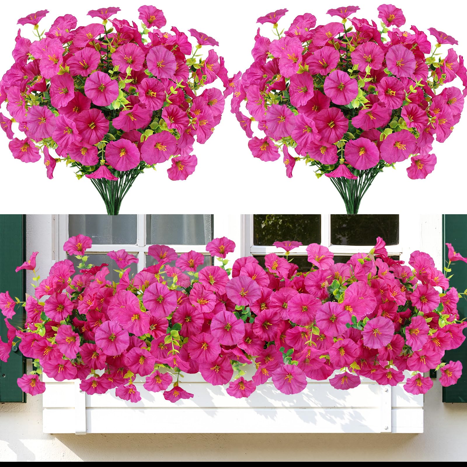 6 Bundles UV Resistant Artificial Flowers, Realistic Faux Plants for Garden