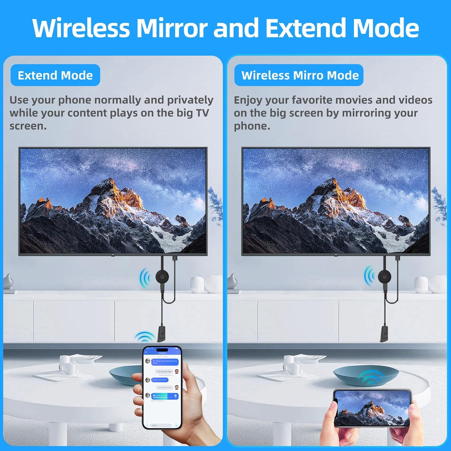 4K Wireless Display Adapter for TV, 5Ghz WiFi Miracast Dongle for Video and Audio Streaming from Laptops, Tablets, TVs/Projectors/Monitors, No Need for APP and Compatible with Android, iOS, Windows