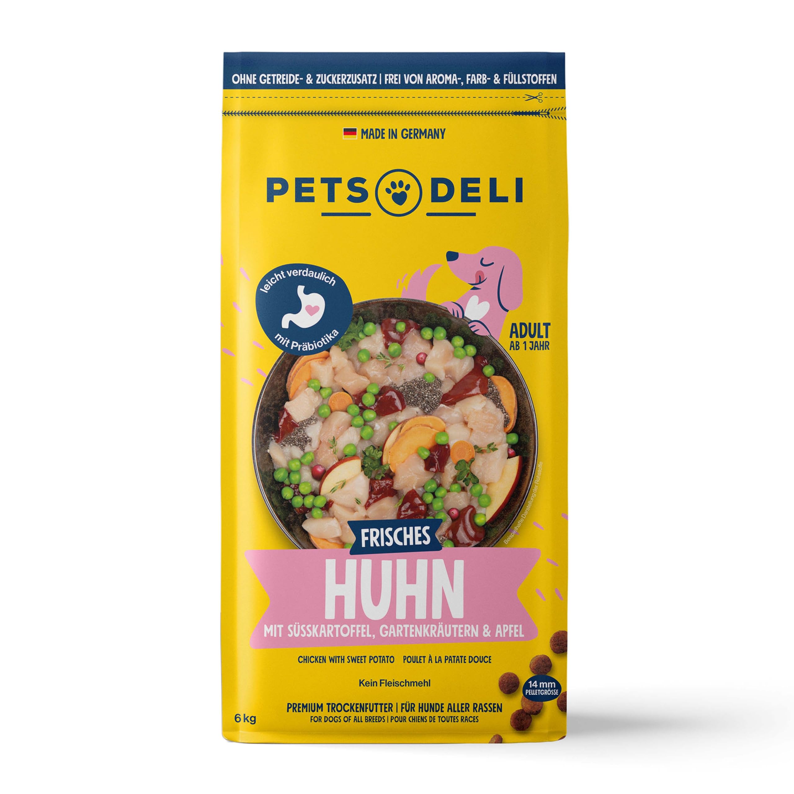 Pets Deli Classic Hunde Trockenfutter Huhn & Süßkartoffel, getreidefrei, ohne Zucker, 6kg, Premium Qualität