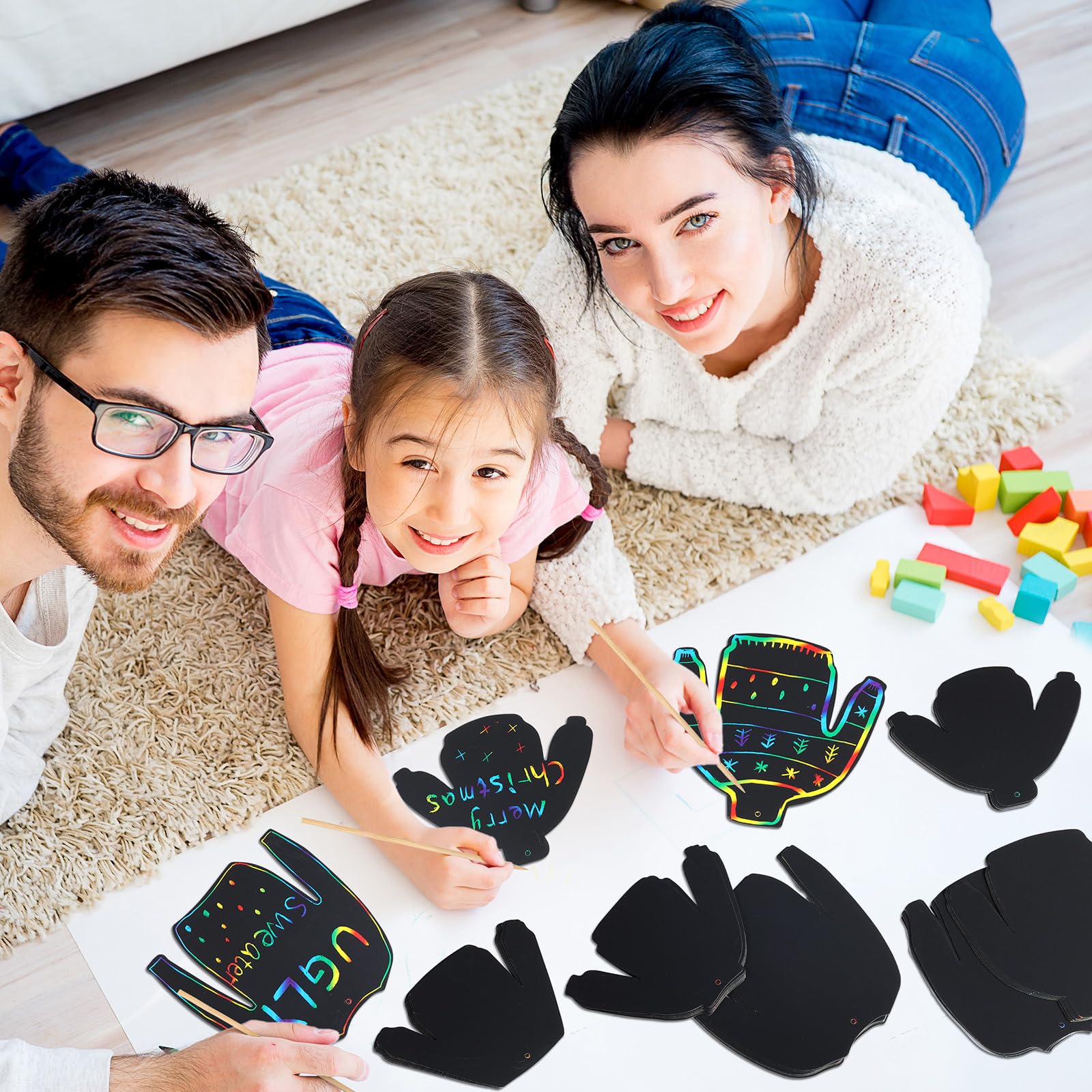 48 Pcs Ugly Christmas Sweater Scratch Ornaments - DIY Holiday Craft Kit For Kids & Families