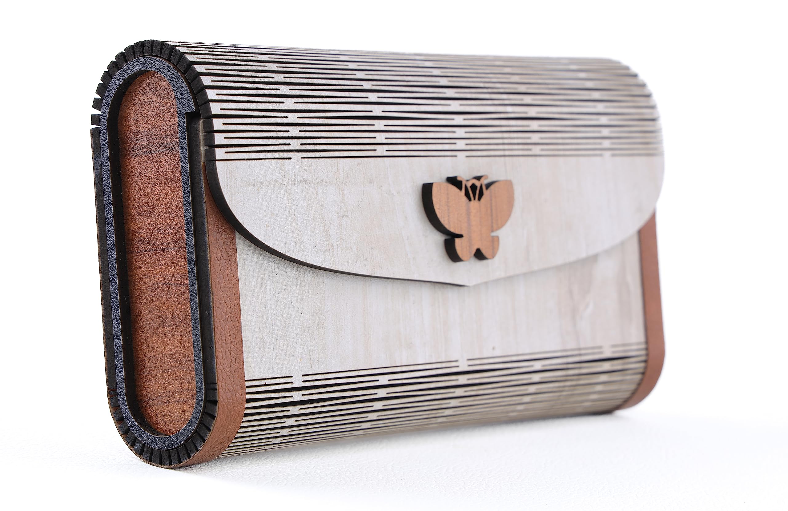 GSTORE Wooden Prelim Purse Clutch Bag Ladies Wallet, Light Weight Unique Handbags for Woman, Girls Laser Art | White Prelim 1