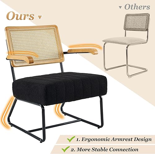 Miniatura 6 de Fahomiss Sillas decorativas  Sillas de sala de estar, estilo moderno de mediados de siglo, respaldo de ratán de malla transpirable, asiento de