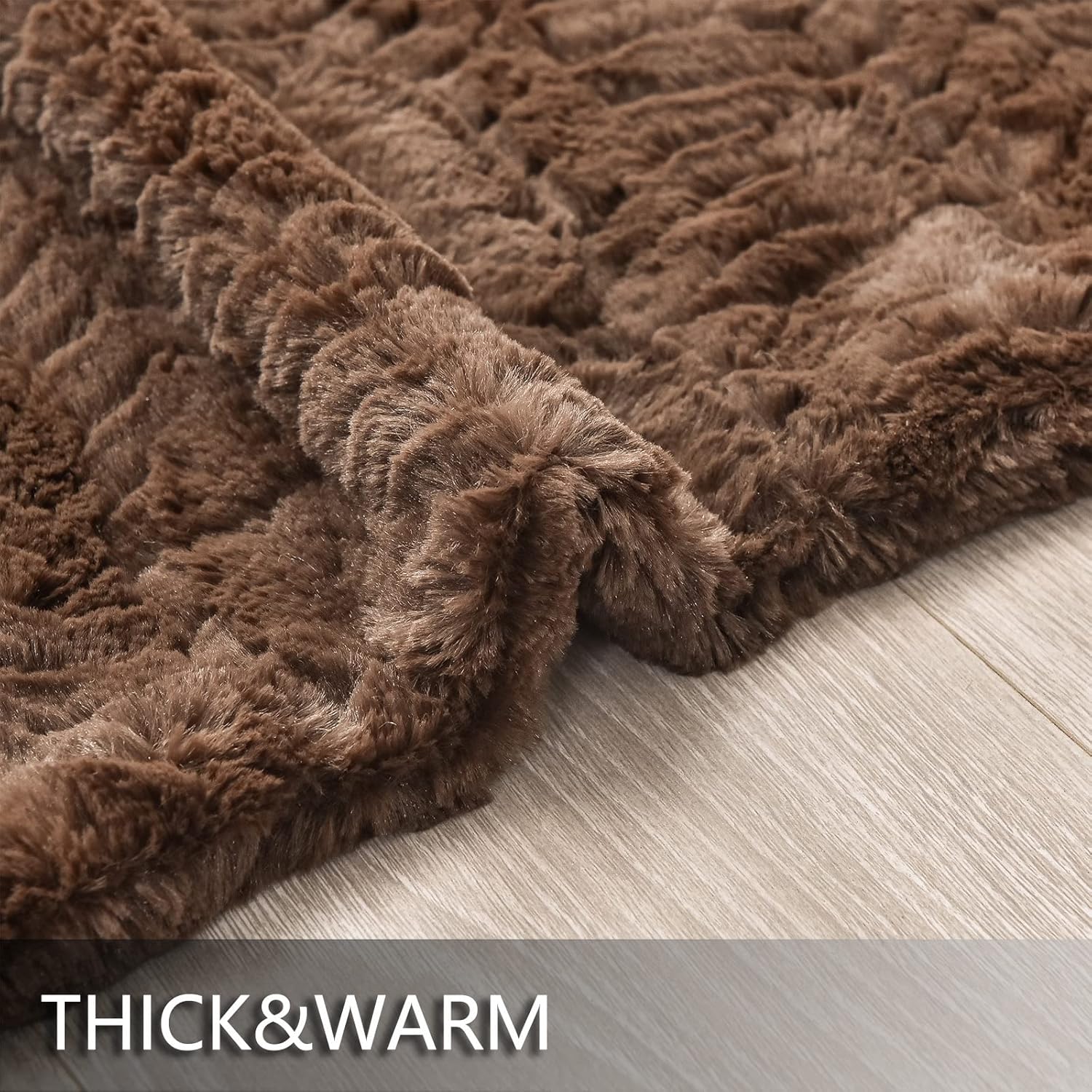 YUSOKI Luxury Faux Fur Throw Blanket(Without Pillows) 2 Layers,3lb,All Ages,Home Decoration, (Brown,50" x 63") - Image 5