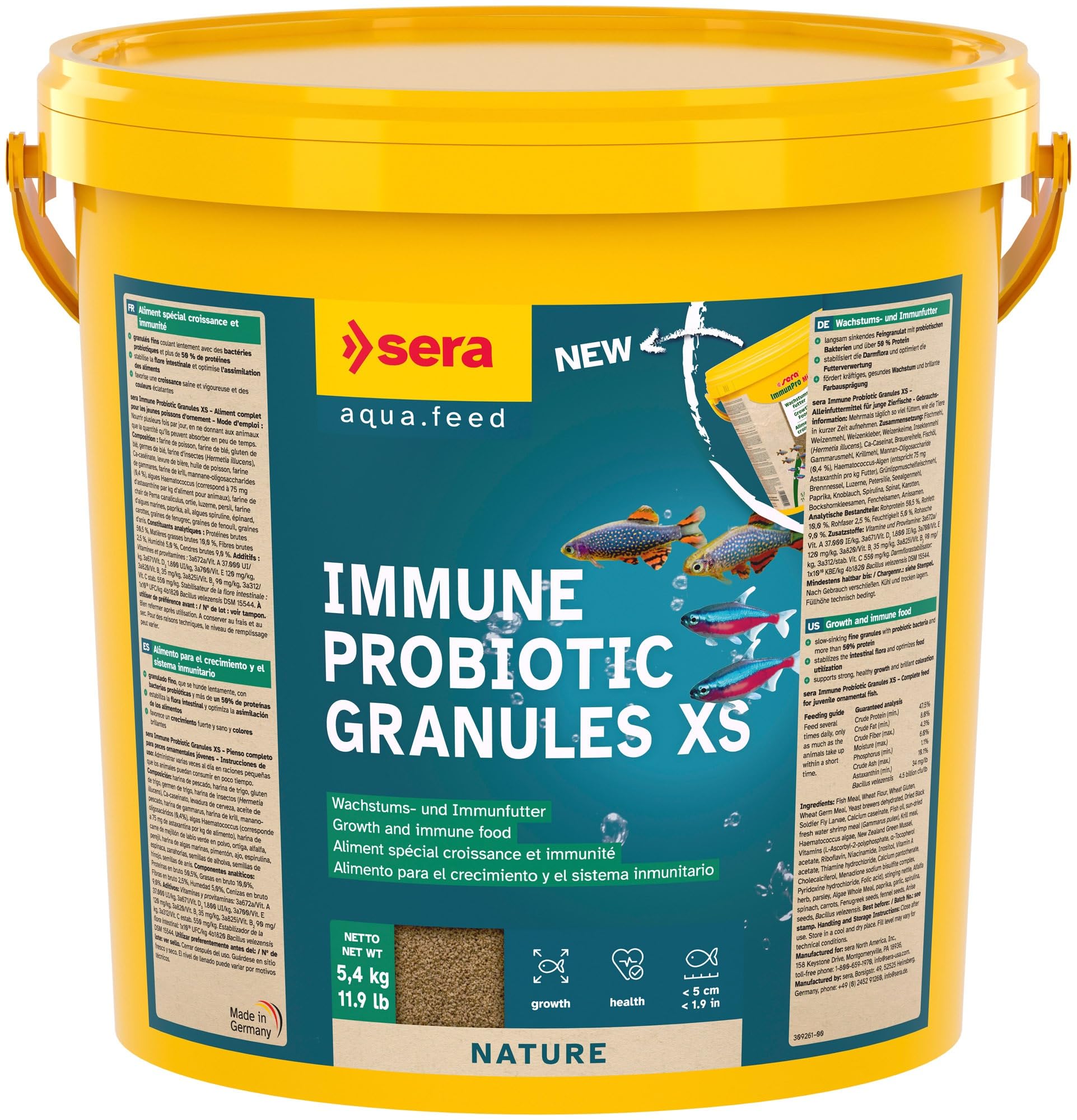 sera Immune Probiotic Granules XS 10 L (5,4 kg) | Fischfutter Aquarium für Zierfische bis 5 cm | Probiotisches Fischfutter mit über 50% Protein | Aquarium Futter | Stärkt Wachstum & Abwehr