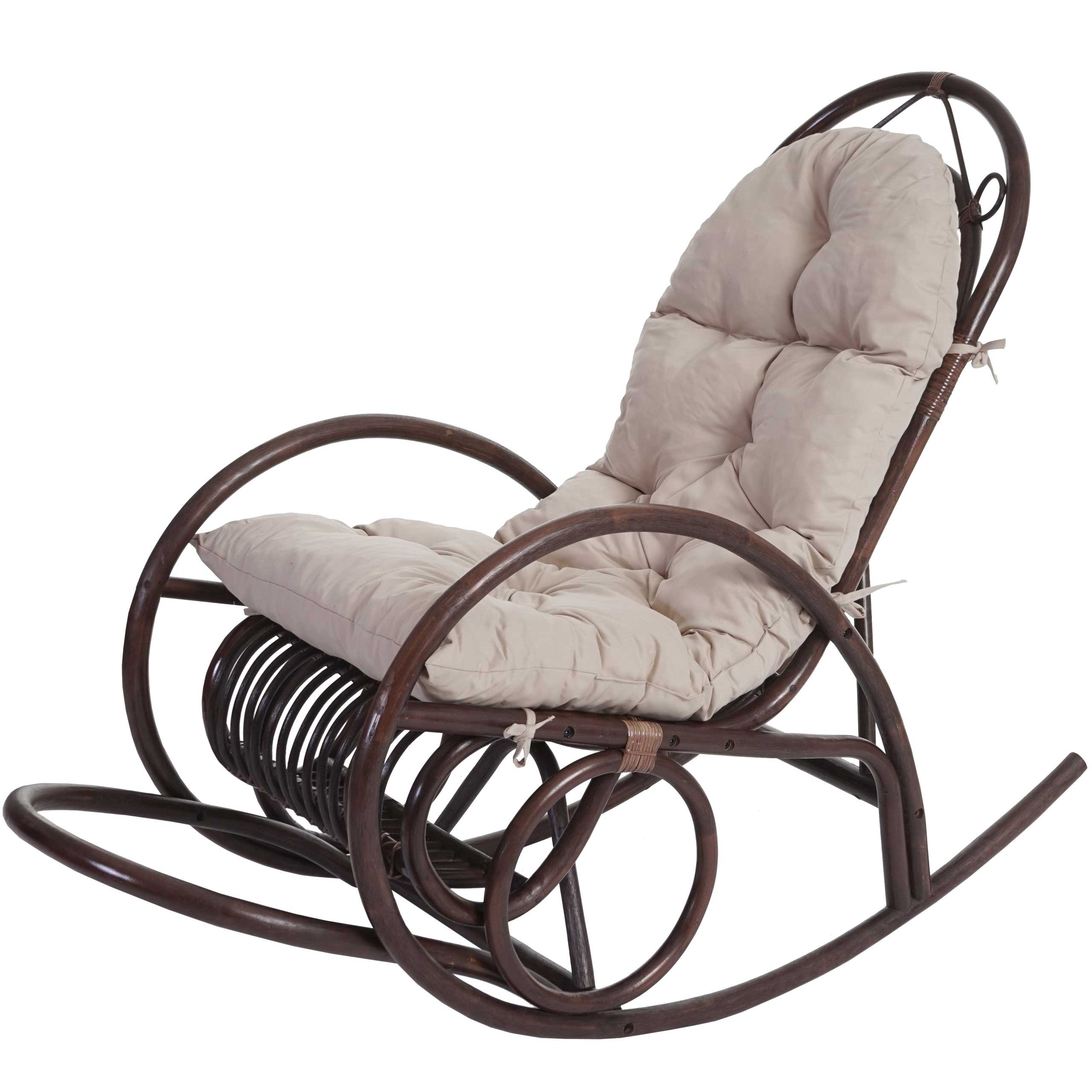Schaukelstuhl HWC-C40, Schwingsessel Rattansessel, braun - Auflage creme