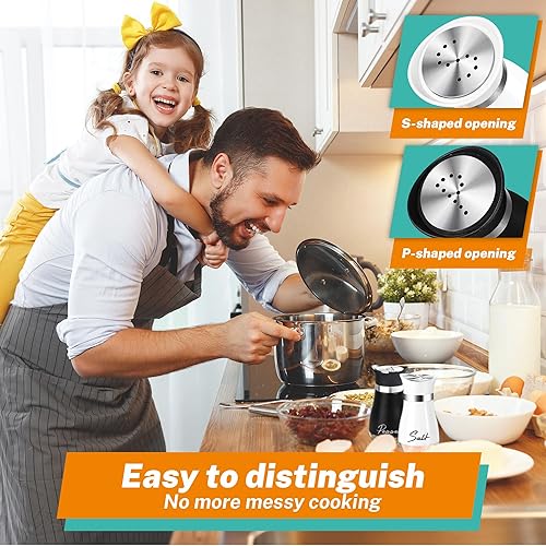 Miniatura 84 de Juego de saleros y pimenteros, coctelera de sal y pimienta con fondo de vidrio de 4 onzas con tapa de acero inoxidable para mesa de cocina, Rojo