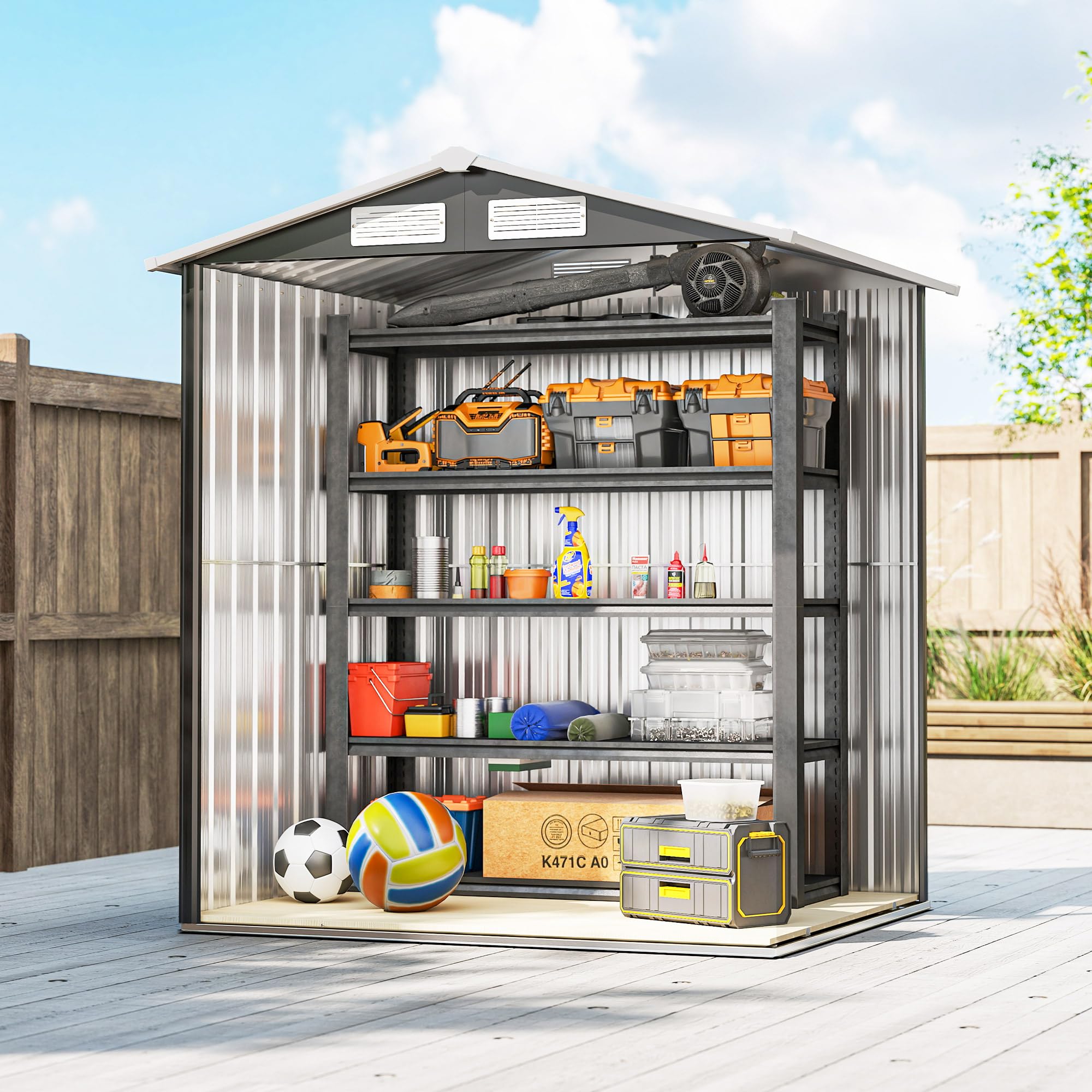 Outsunny Casetta da Giardino 1.7m² in Acciaio Zincato con kit Fondazione, Capanno da Giardino Porta Attrezzi con Tetto Inclinato, 4 Prese d'Aria, Porta Scorrevole, 152x132x188 cm, Grigio Scuro