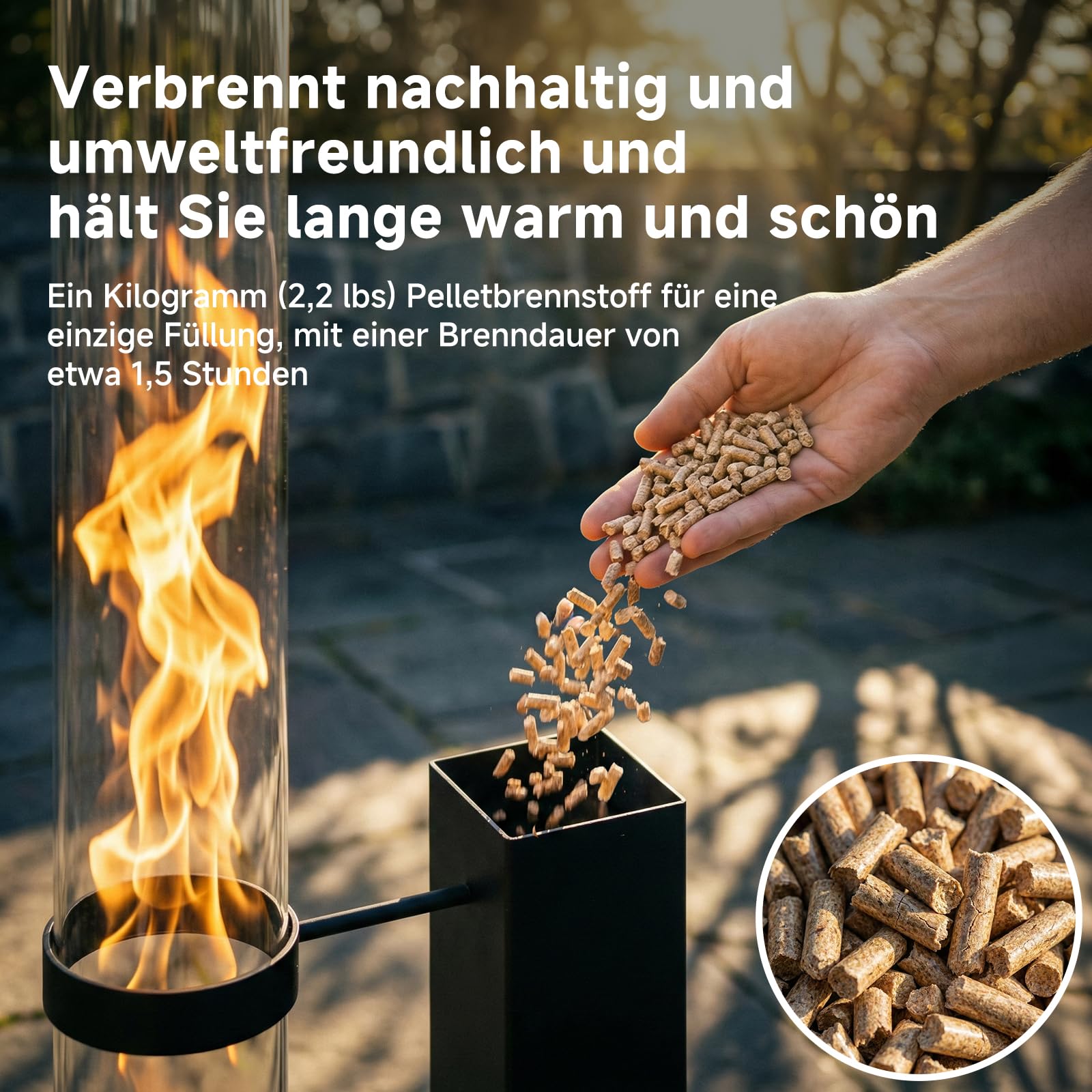 Feuerrohr, Terrassenheizer Mit Herausnehmbarem Aschekasten Und Pilz-Regenkappe, Beschwerter Und Stabiler Sockel, Brenndauer 1 Stunde, Rauchfreies, Pellets Feuerrohr FüR Terrasse Und Garten