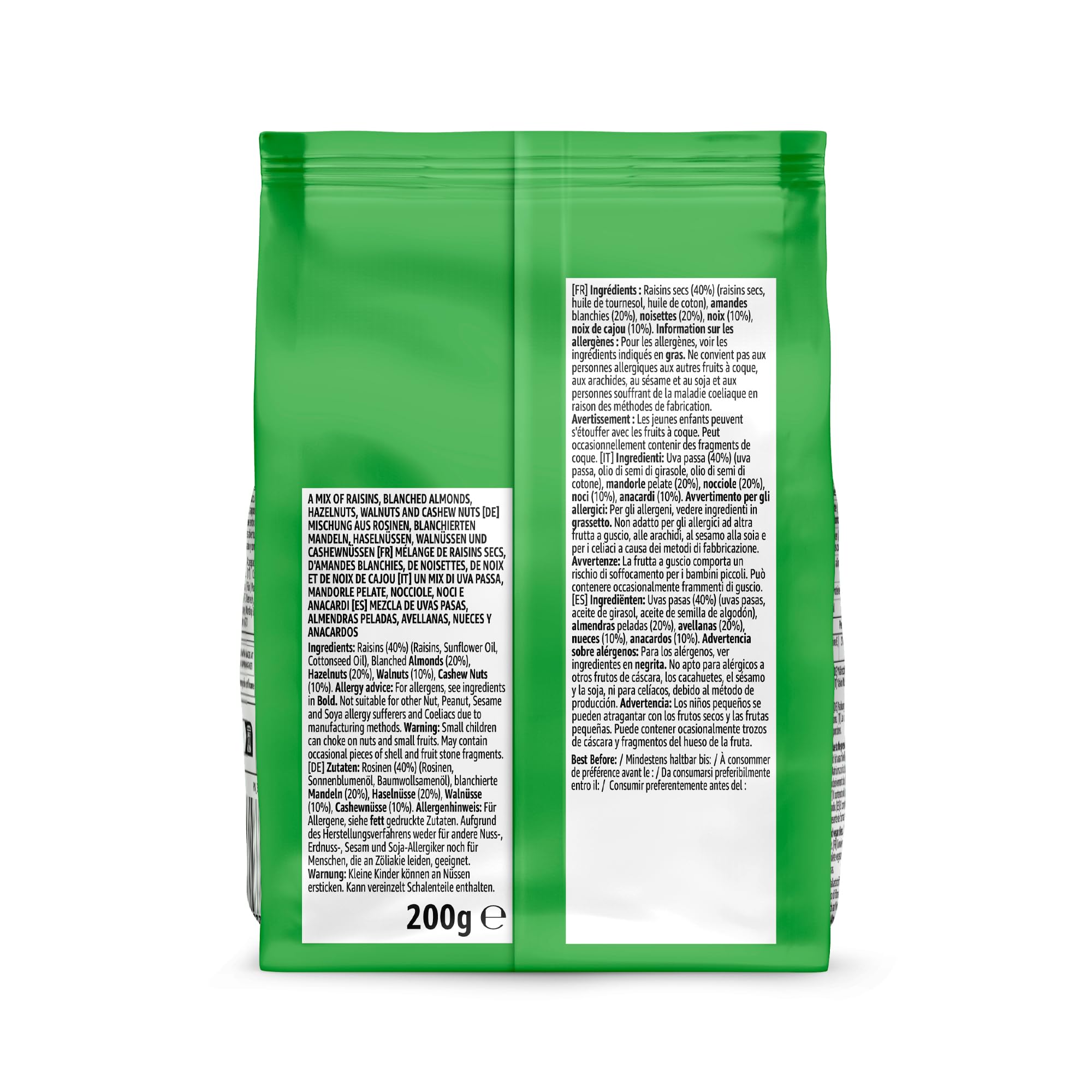 Mezcla de Frutos Secos y Uvas Pasas 200g by Amazon