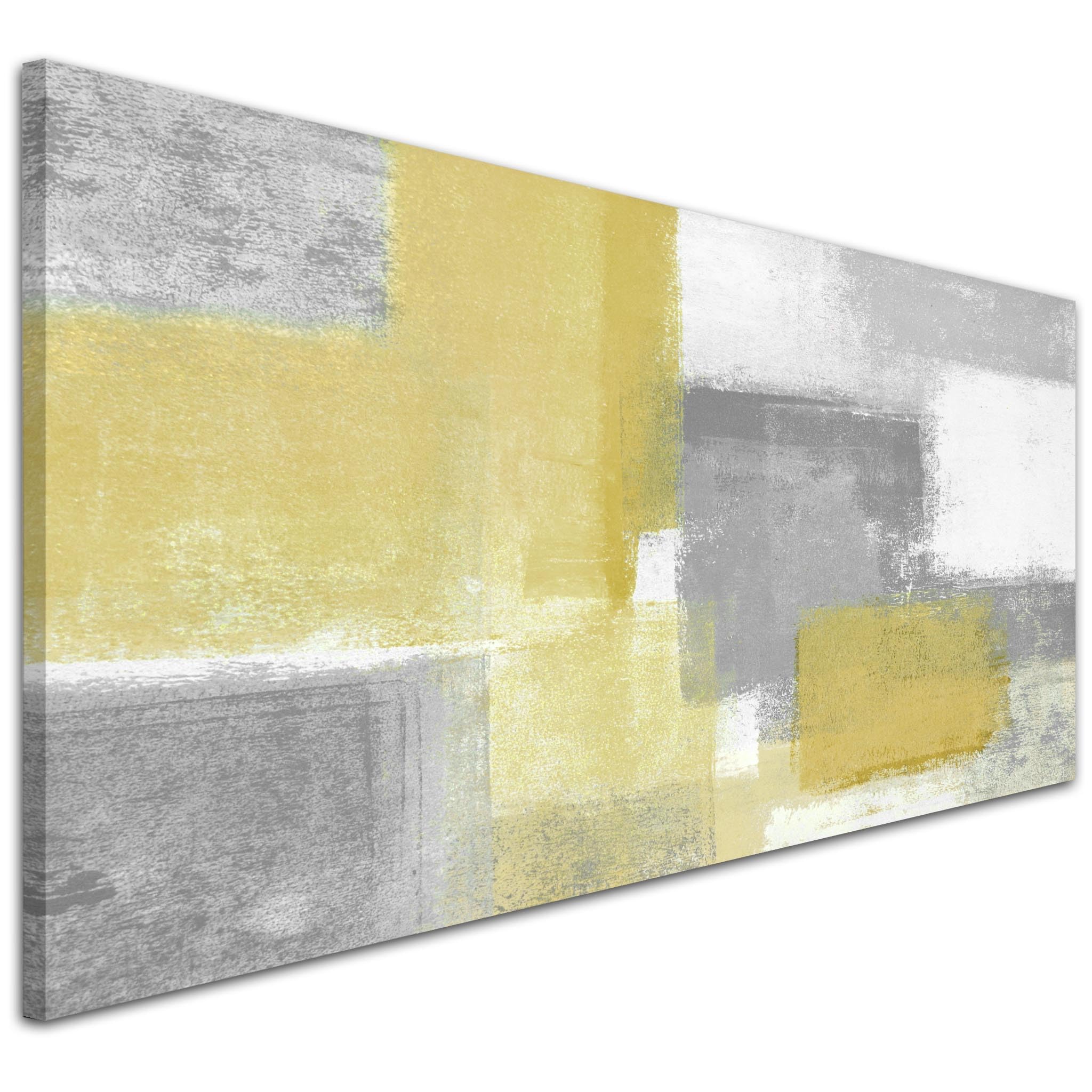 Wallfillers Mustard Yellow Grey Living Room Canvas Pictures Accessories - Abstract - 1367-118x49cm