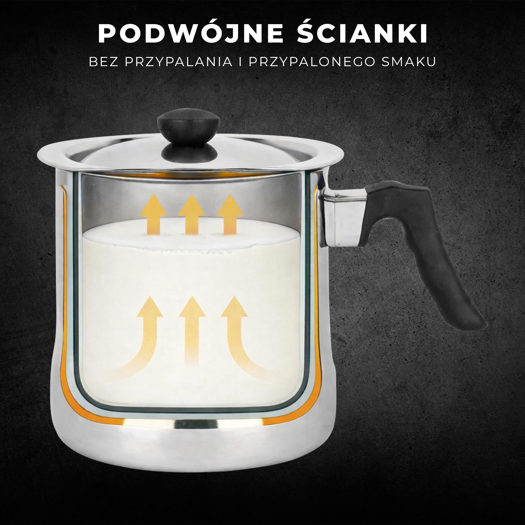KARL HAUSMANN Garnek do Mleka 1,5L z Gwizdkiem, Pokrywką i Miarką - Garnek do Podgrzewania Mleka ze Stali Nierdzewnej, Podwójne Ścianki, Bez Przypalania, Indukcja, Gaz, Ceramika