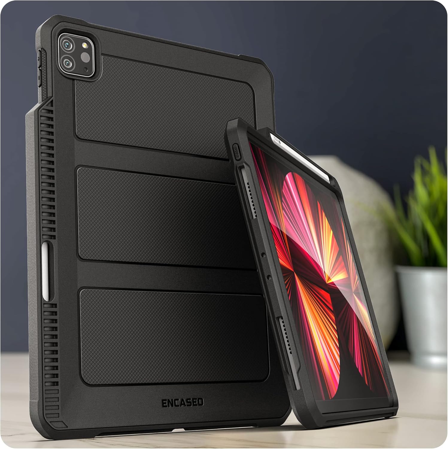Encased Falcon-Armor for iPad PRO 11 Inch Case, Ultra Protective Cover with Charging Pencil Slot, Black (2020,2021,2022 / 2nd 3rd Gen)