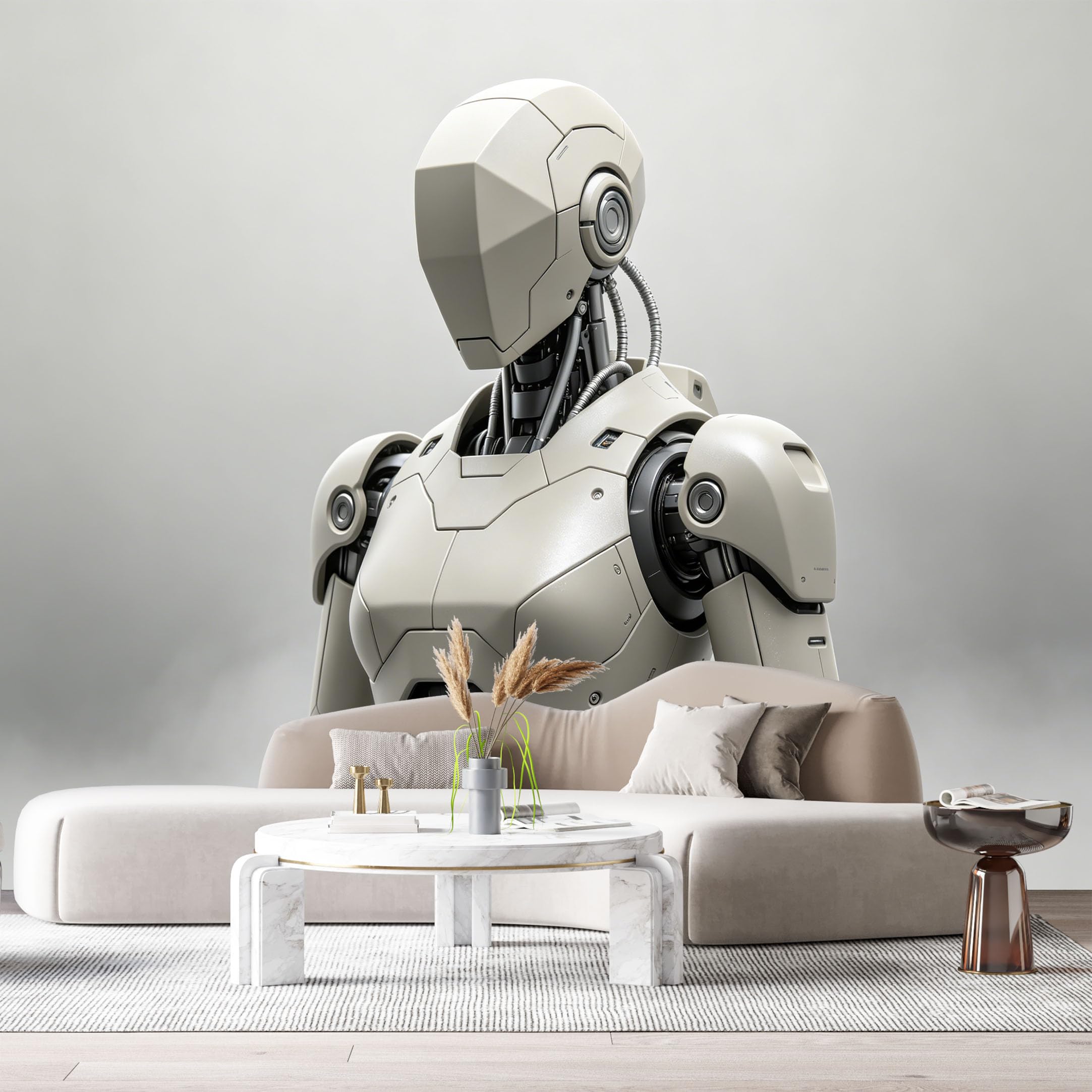 Custom Size Wall Mural Futuristic Humanoid Mech Robot Textured Metal Armor SciFi Design SelfAdhesive Art Prints Removable Large Wallpaper Esports Room Game Room Tenant Room Studio