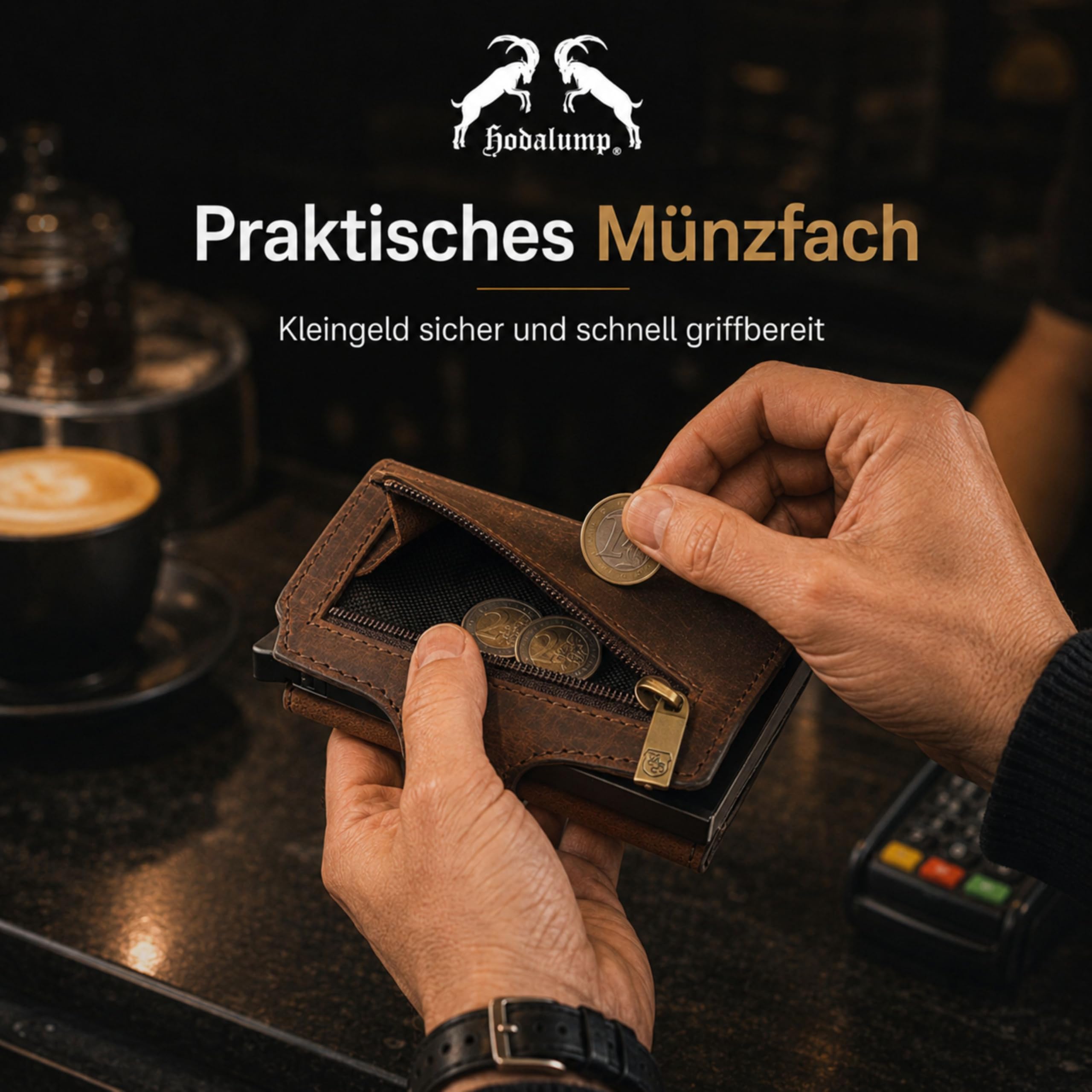 Slim Wallet aus Leder mit Münzfach & RFID Schutz - Mini Geldbörse Herren Kartenetui - Portmonee klein aus Echtleder - Geldbeutel für EC-Karten, Kreditkartenetui für 10 Karten, braun