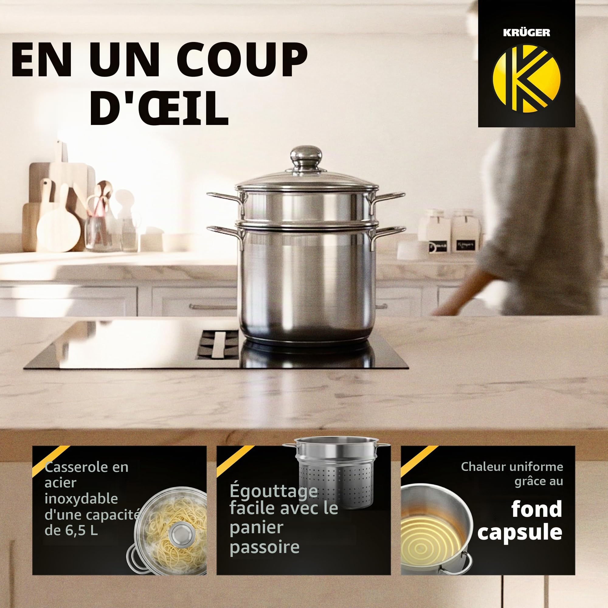 Krüger Karl SPA Casserole à spaghetti en acier inoxydable 24 cm