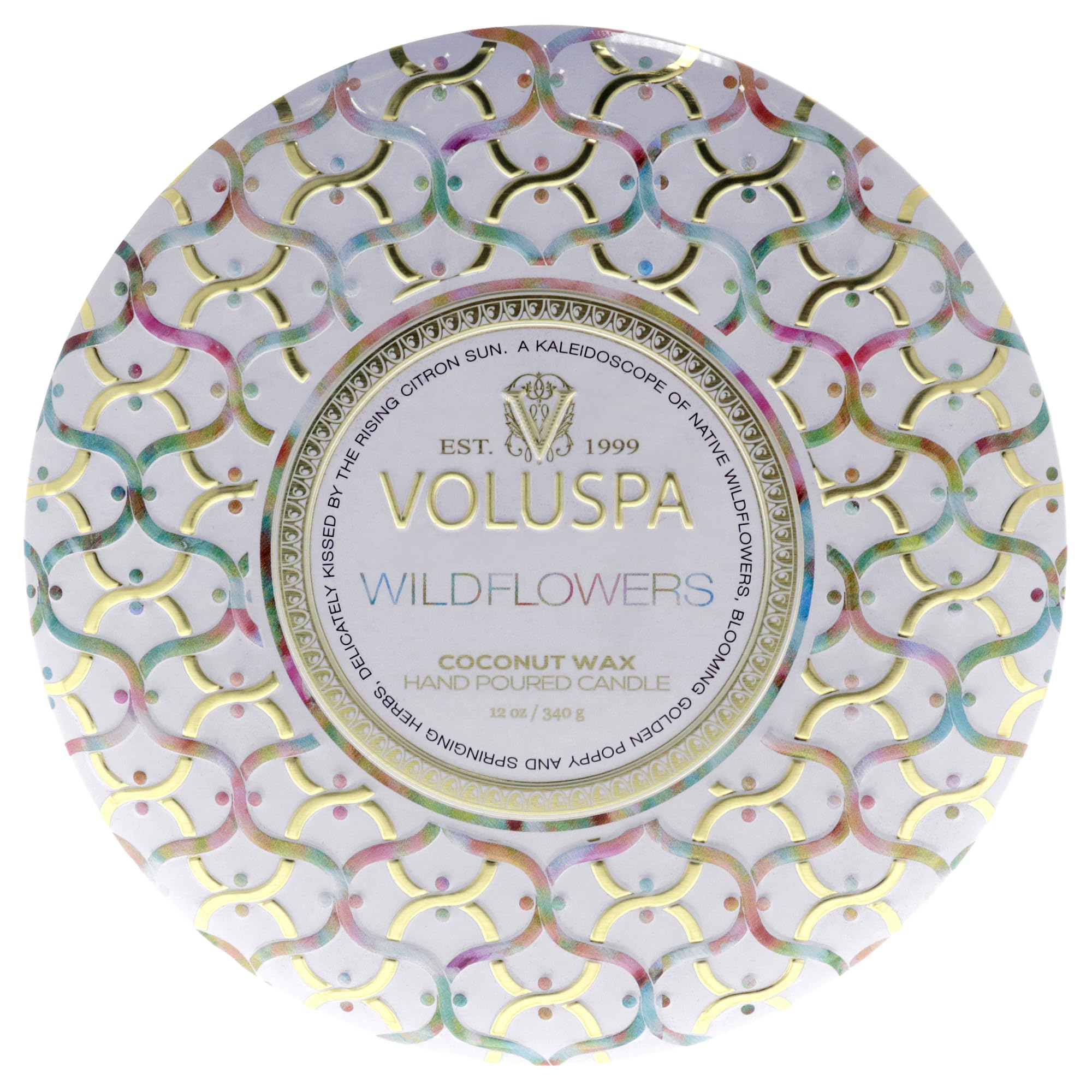 Voluspa Noble Fir Garland, 3 Wick Tin Candle, 12oz, 40 Hour Burn Time, Coconut Wax Candle for The Home, Poured in The USA