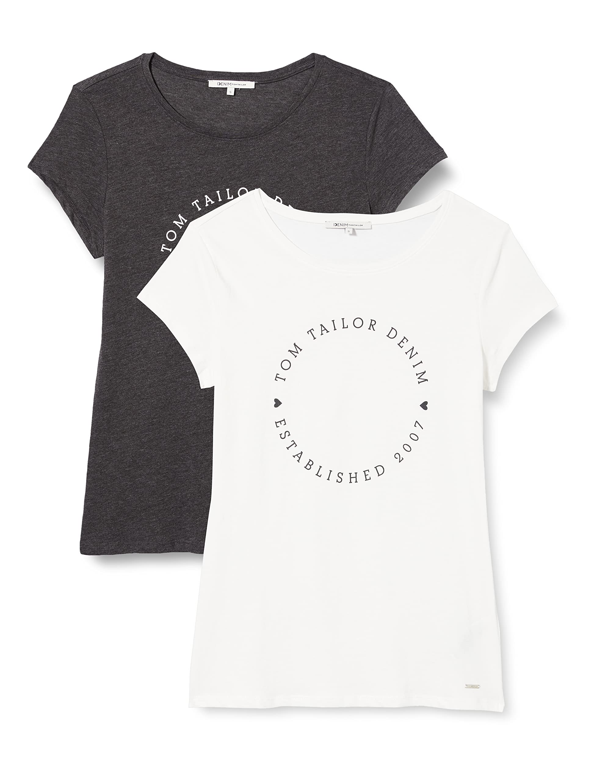 Tom Tailor Denim Women's 1029695 2-Pack Print T-Shirt, 10522 Shale Grey Melange, M