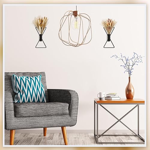 Miniatura 10 de Peryiter 2 macetas colgantes de pared bohemias pequeñas con pampas artificiales montadas en la pared de metal, decoración moderna dorada para