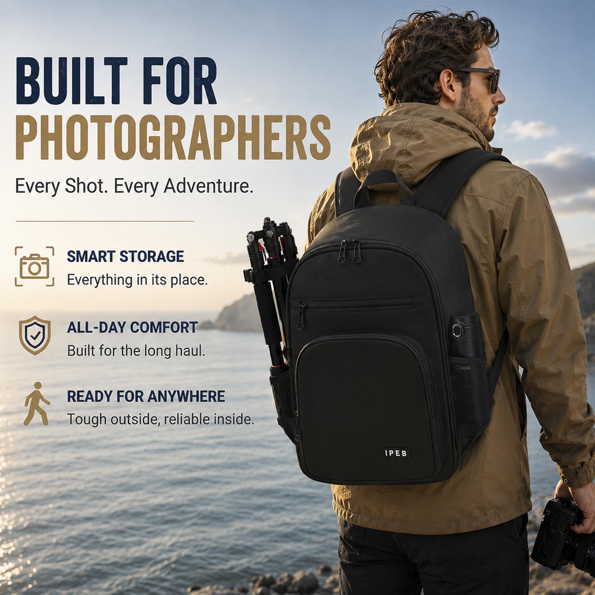 Sac à dos pour appareil photo avec support trépied - Étanche - Anti-vol - Pour appareil photo reflex numérique et reflex numérique sans miroir Nikon, Sony, Canon