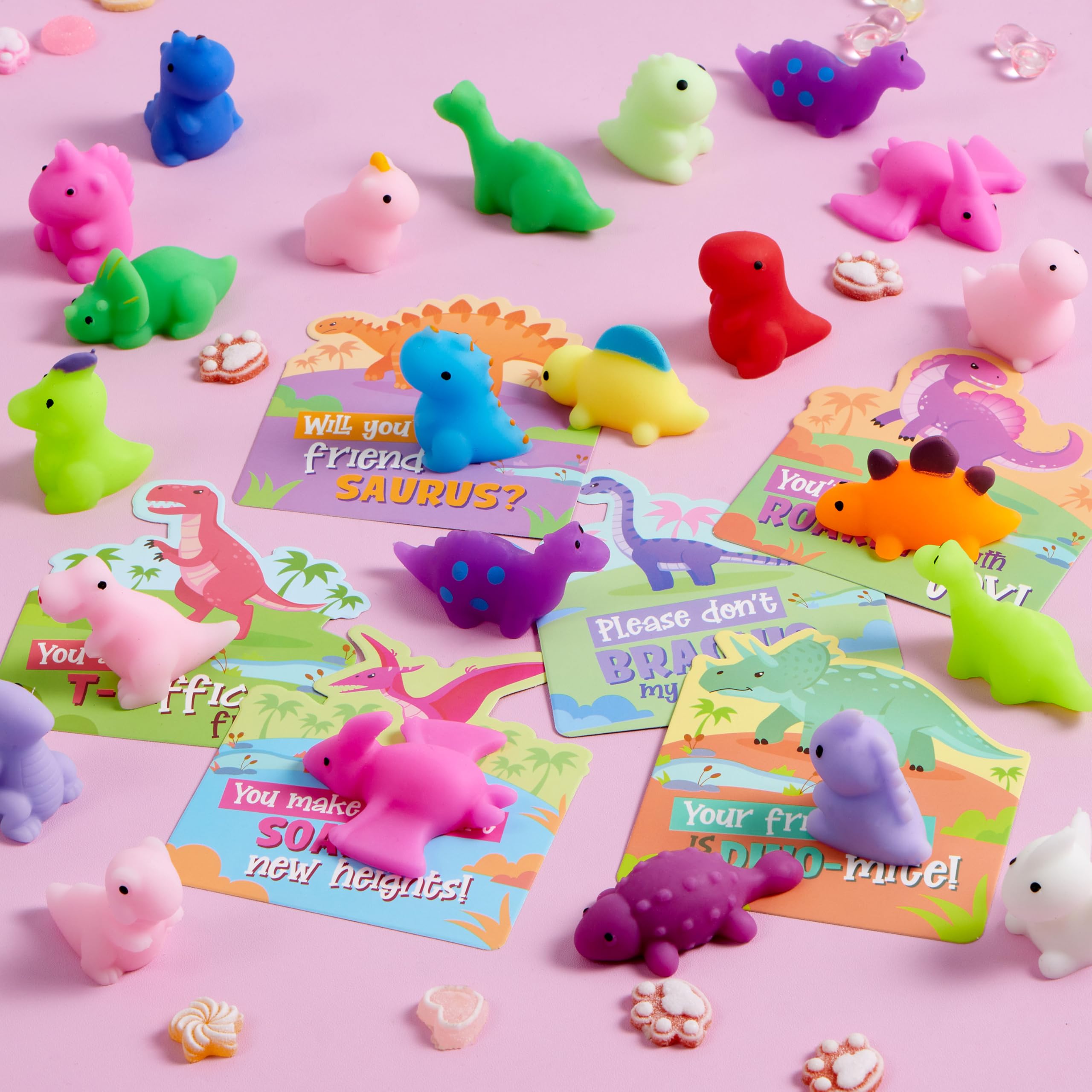 JOYIN 28 Packs Valentines Day Gift Cards with Mochi Squishy Toys, Kawaii Mochi Squishy Toy to Squeeze Stress Relief Fidget Toy for Kids Valentine Party Favor Classroom Exchange Prizes