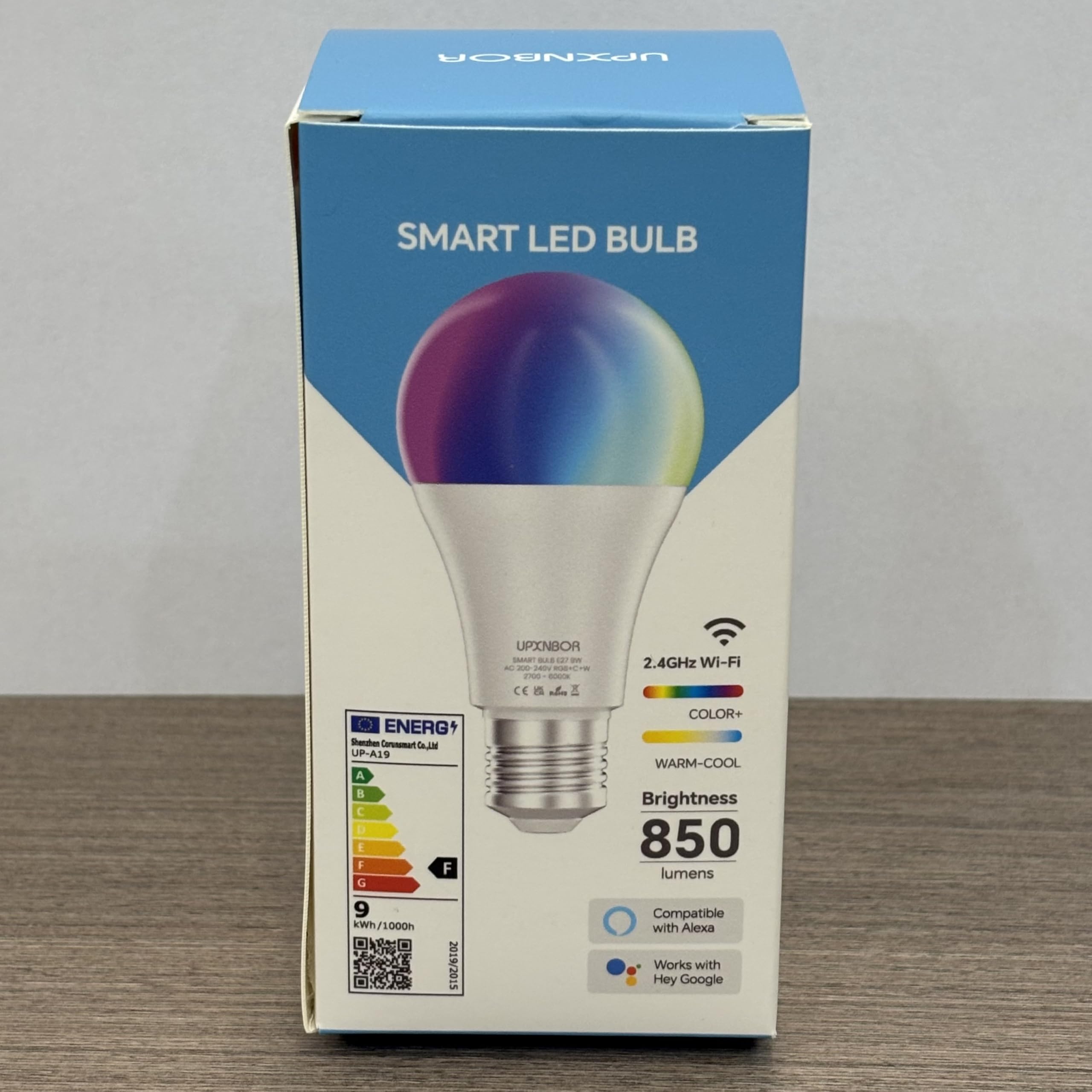 UPXNBOR E27 Smart Bulb, Alexa Light Screw Bulb A19, WiFi Smart Light Bulb 9W, 16 Million Colours, Dimmable RGB