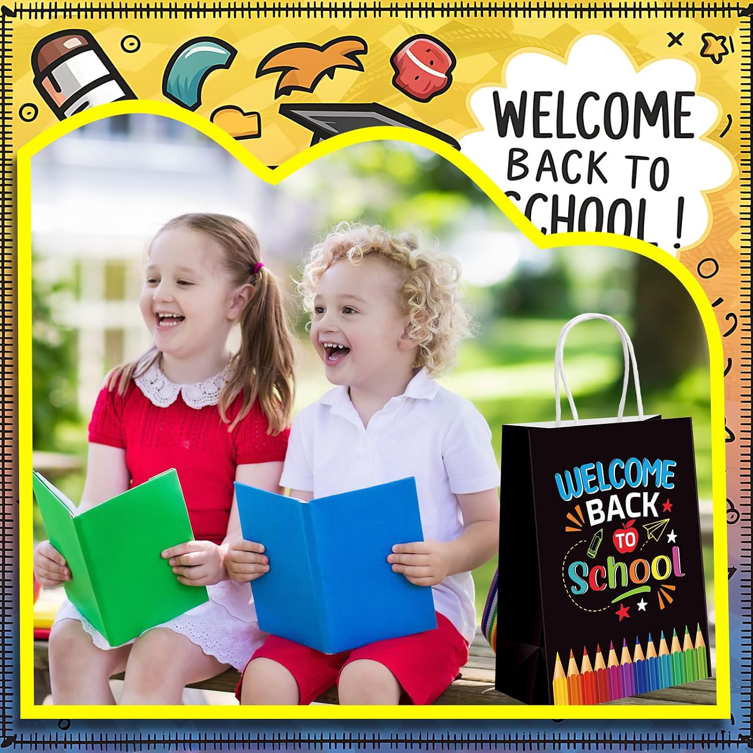 Dunzoom 48 Pcs Back to School Gift Bags with Handle, Paper Treat Bags image 2