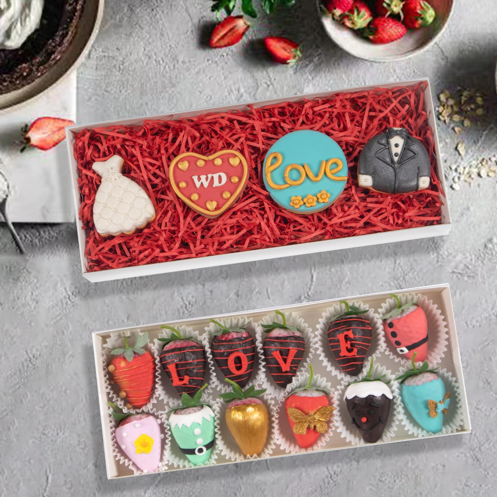 TEMLQPACK Paquete de 50 cajas transparentes de fresas cubiertas de chocolate de 12 x 4.8 x 2 pulgadas, para 12 cajas de charcutería, cajas de galletas, cajas de panadería con ventana, cajas de